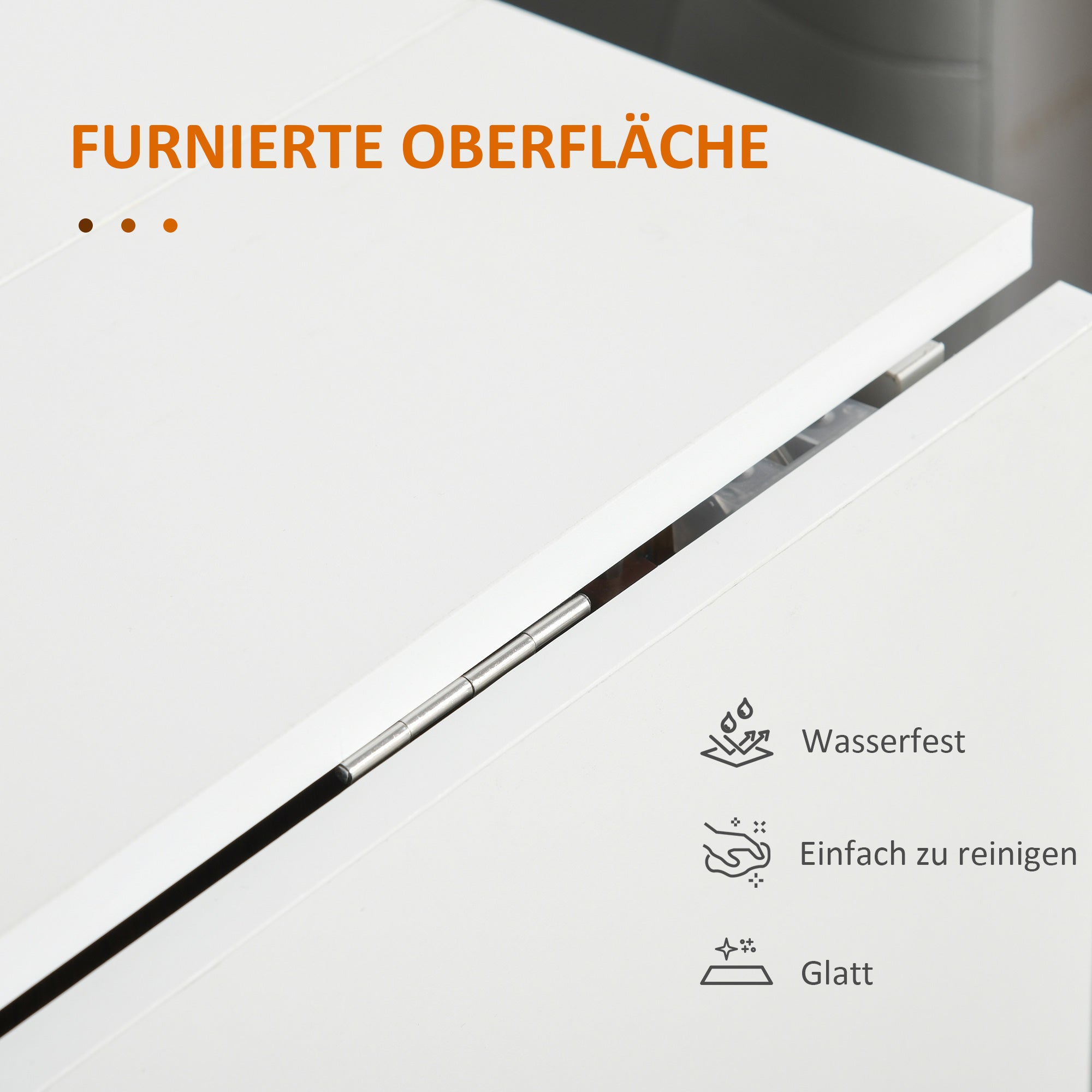 Folding table mobile dining table with folding worktop and castors in white