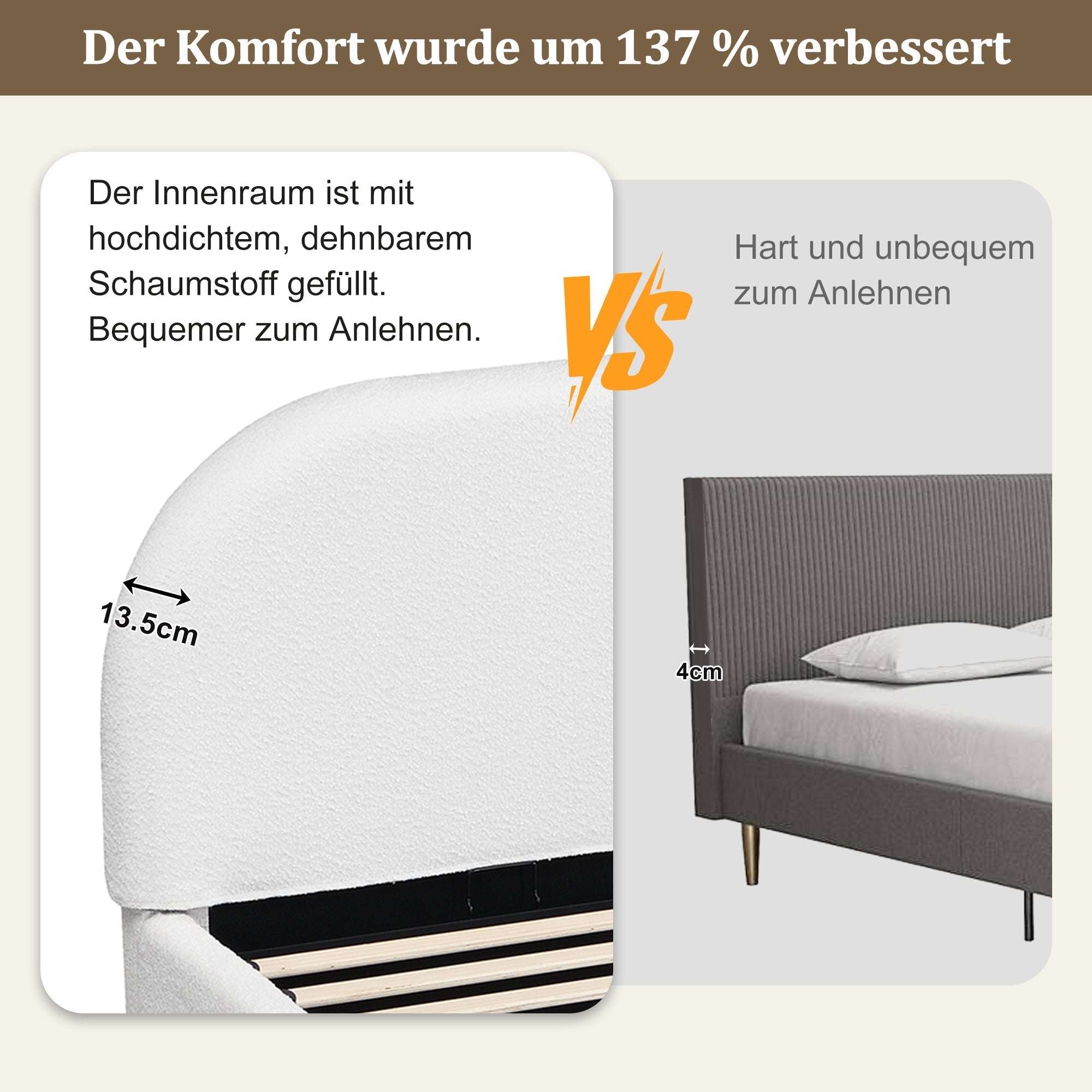 Upholstered Double Bed, 180x200cm Hydraulic Storage Headboard, Beige Bouclé