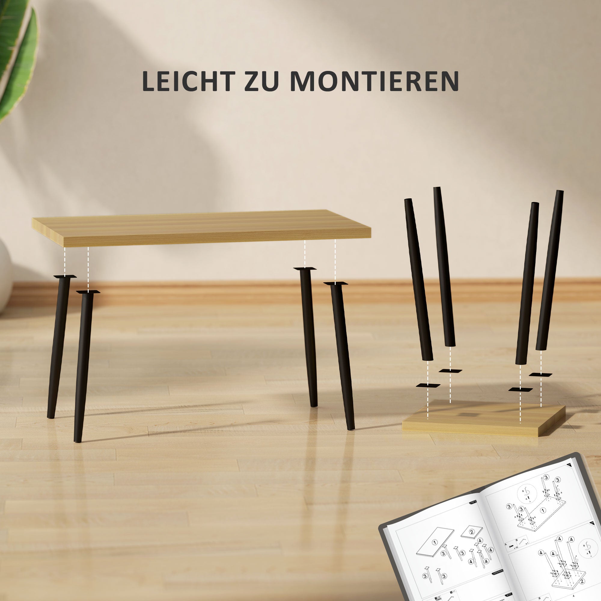 Coffee Table Set of 2, Side Tables with Steel Frame, Natural