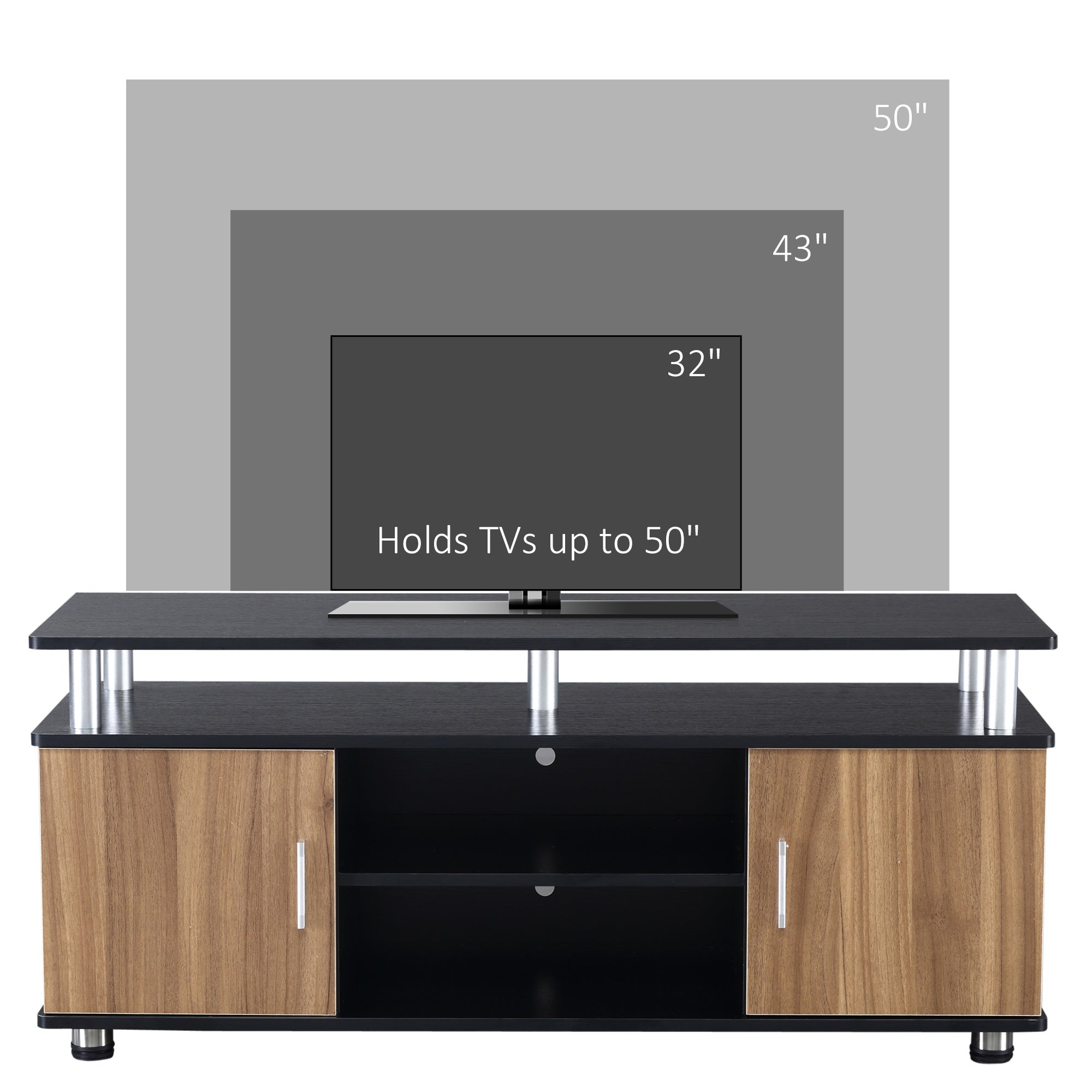 TV Cabinet Unit, Storage Shelf and Cupboards for 50'' TVs, Black and Walnut