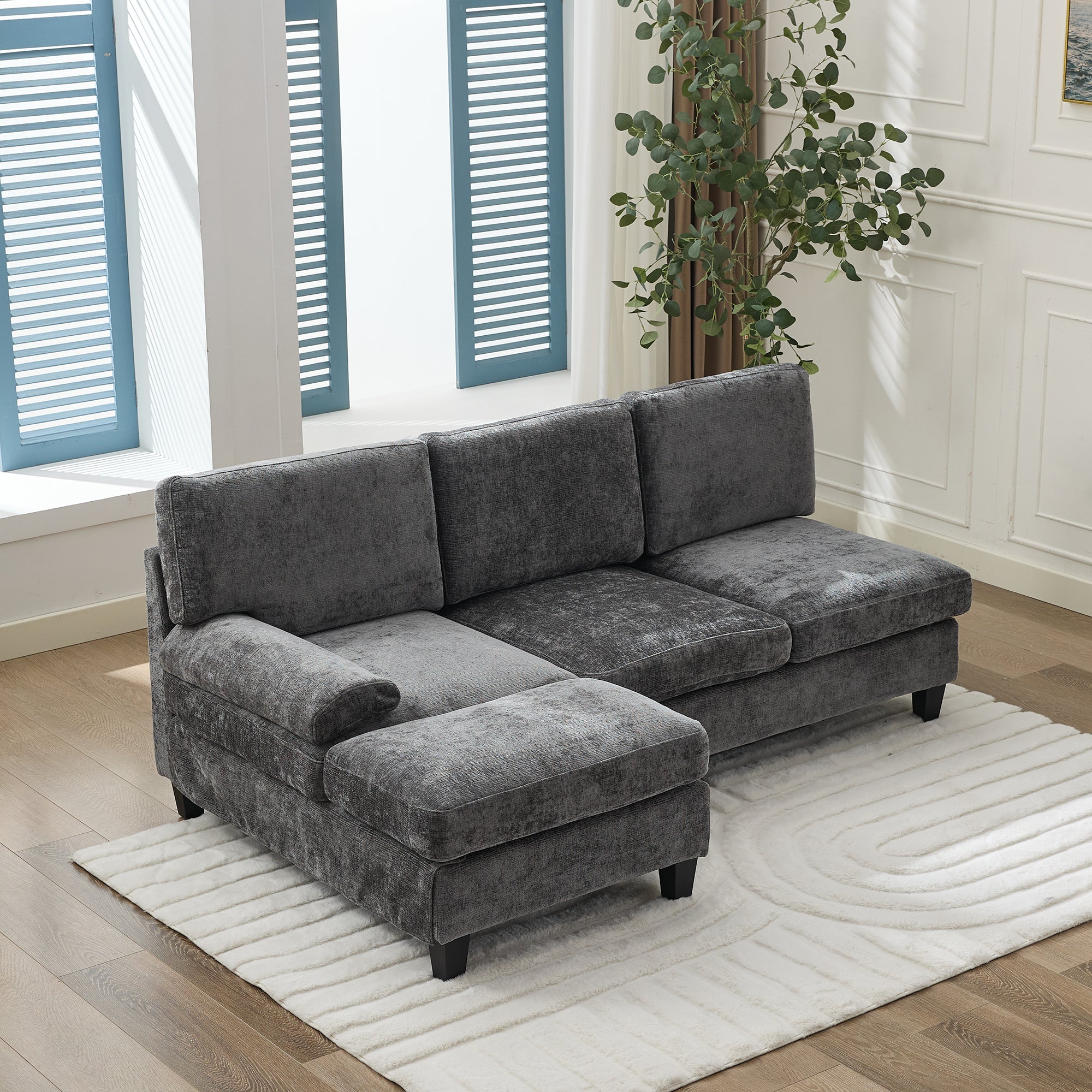 Upholstered L-Shaped Sleeper Sofa 3-Seater Corner 194x118x81cm - Grey