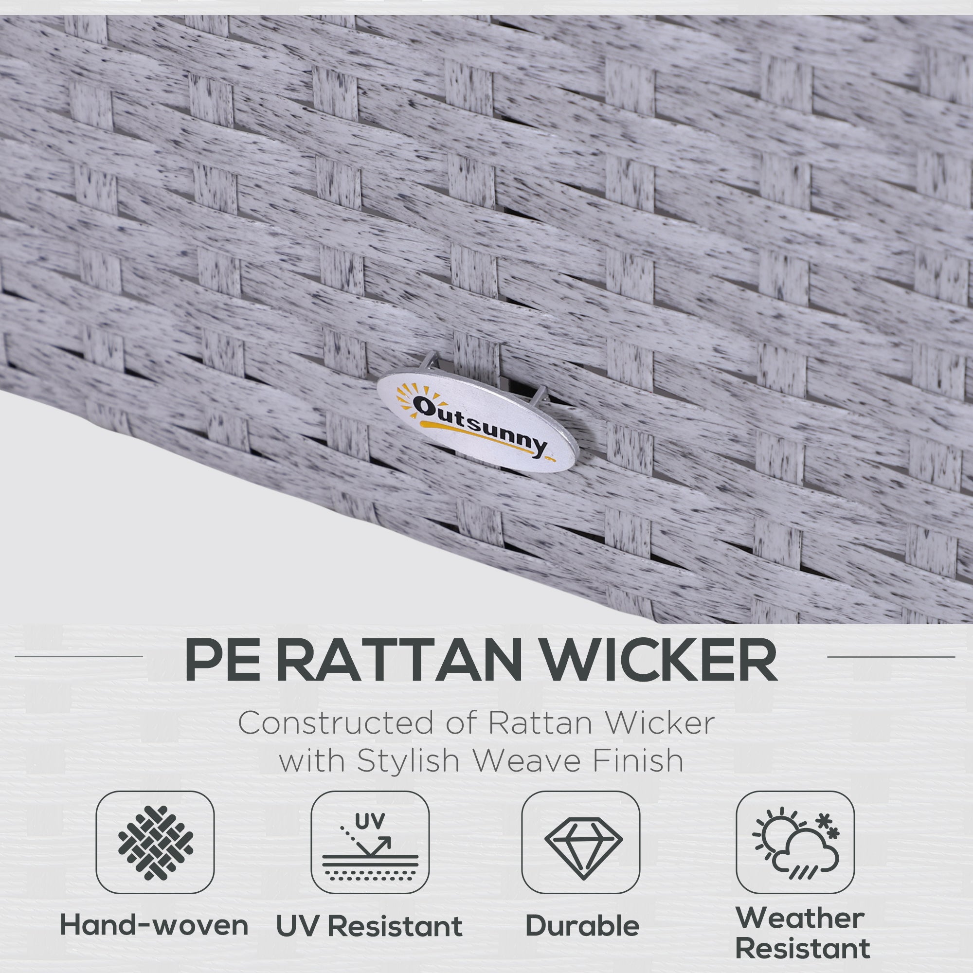 5 Pieces PE Rattan Garden Furniture Set with 10cm Padded Cushions, Glass Top Table, Grey and White Rattan