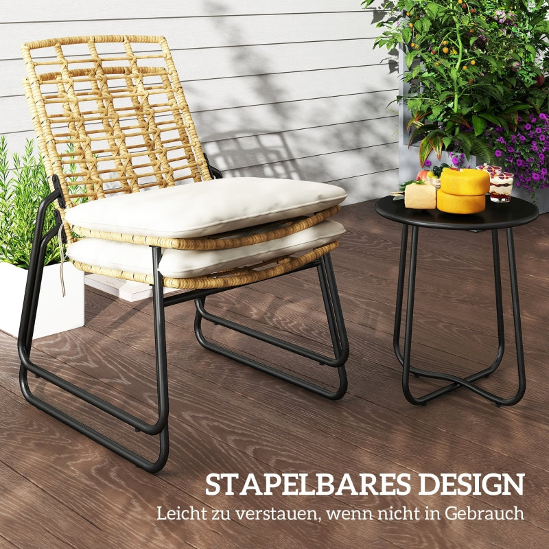 Rattan Garden Furniture Set, 2-Person 3-Piece Stackable, Beige & Brown