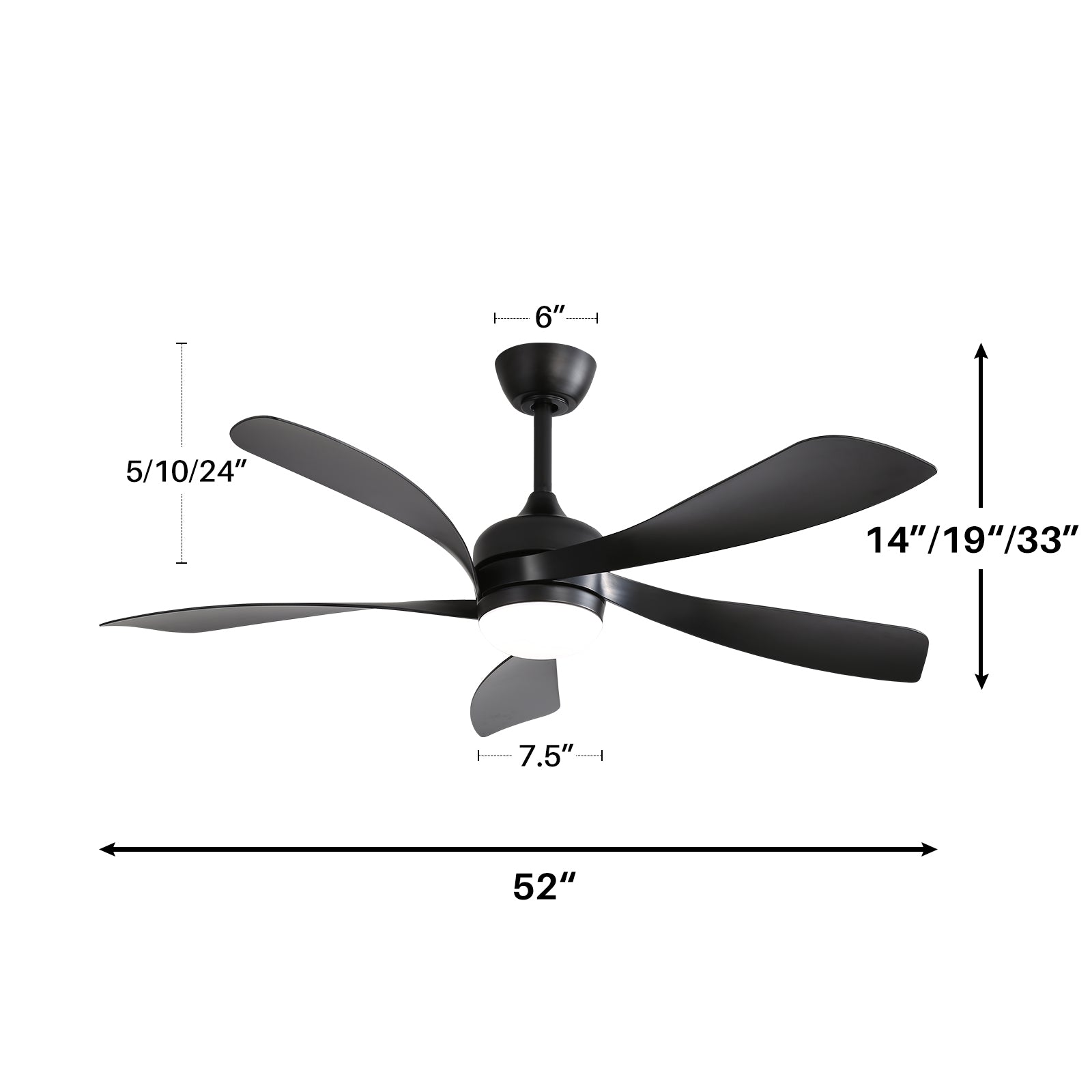 Ceiling Fan 52-inch LED Dimmable 6-Speed Quiet Reversible Timer