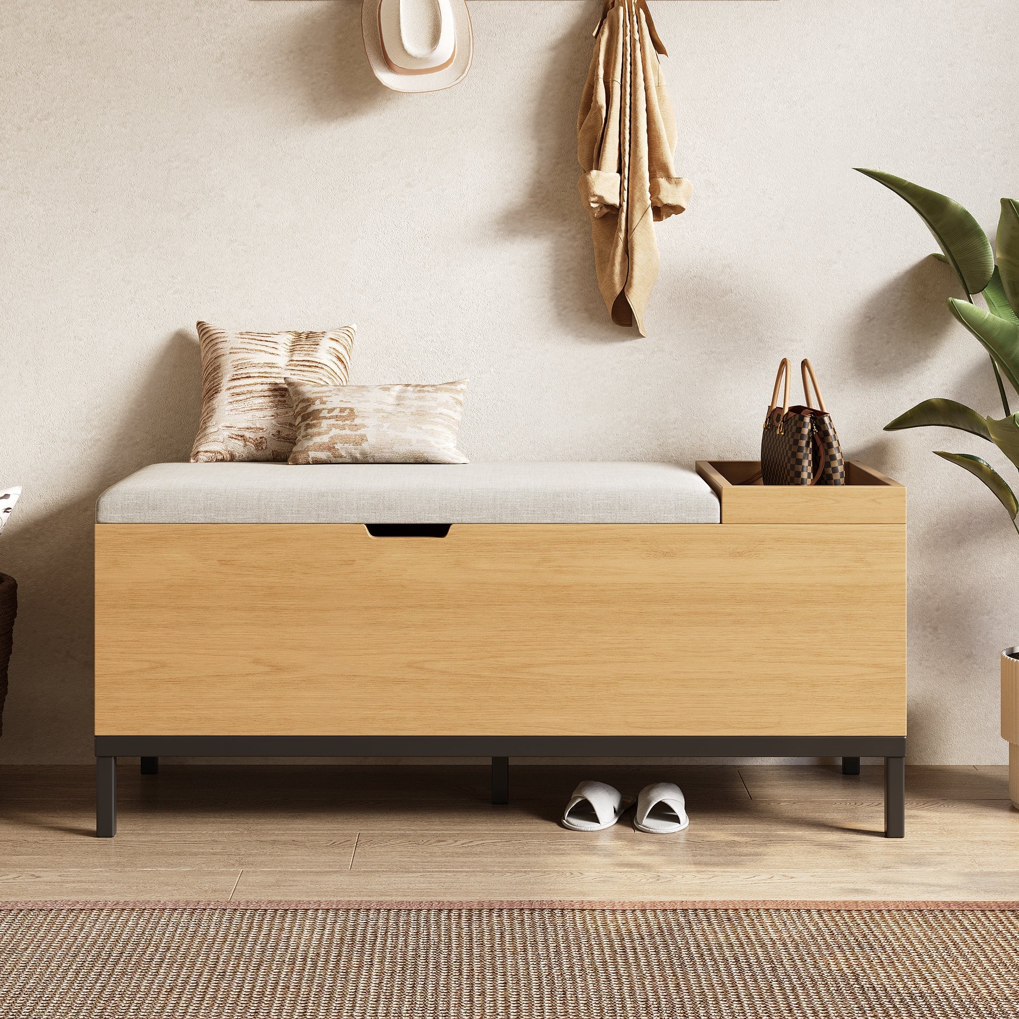 Shoe bench storage seating cabinet foldable footstool natural