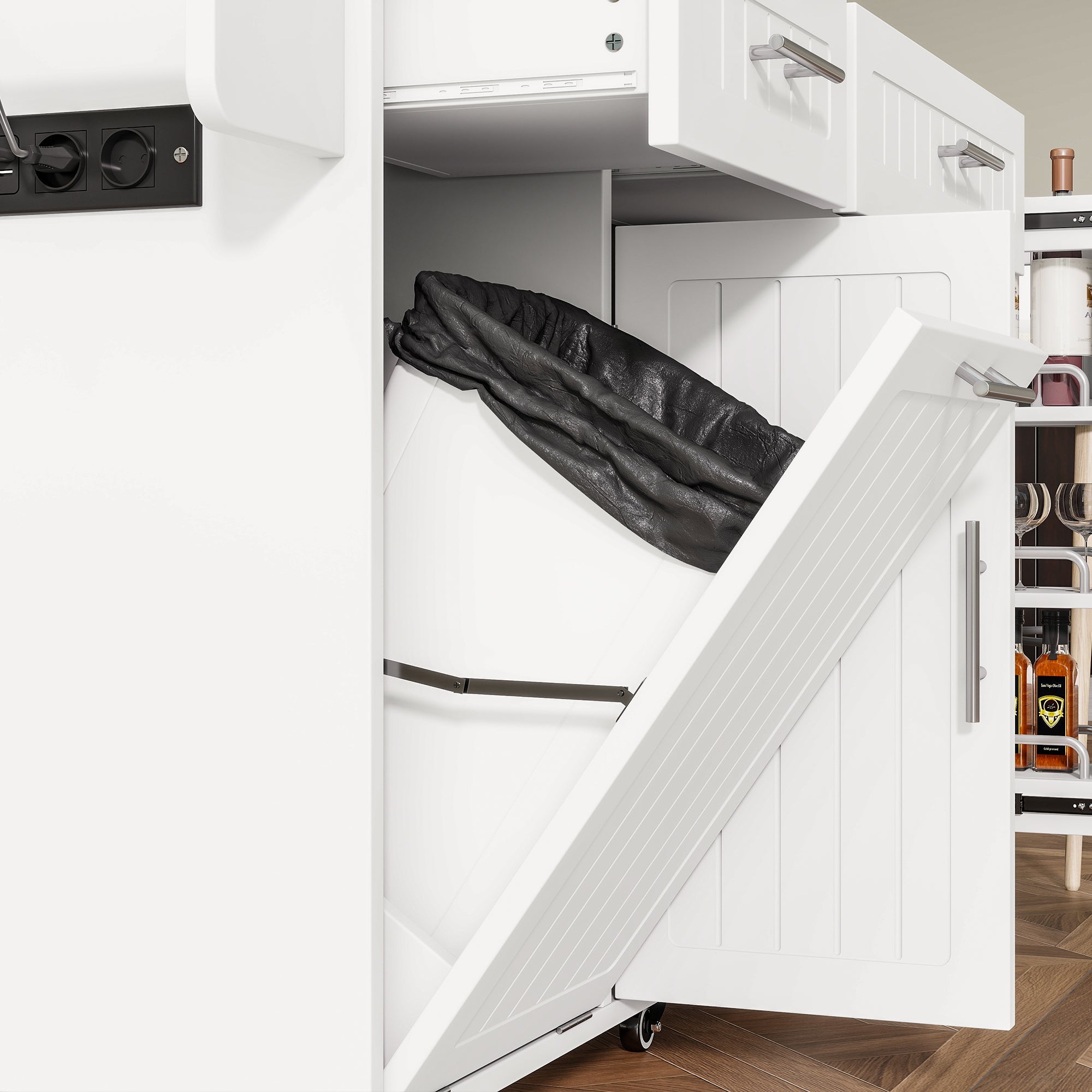 Kitchen Island Trolley with USB Port, Fold-Down Worktop & Storage, White