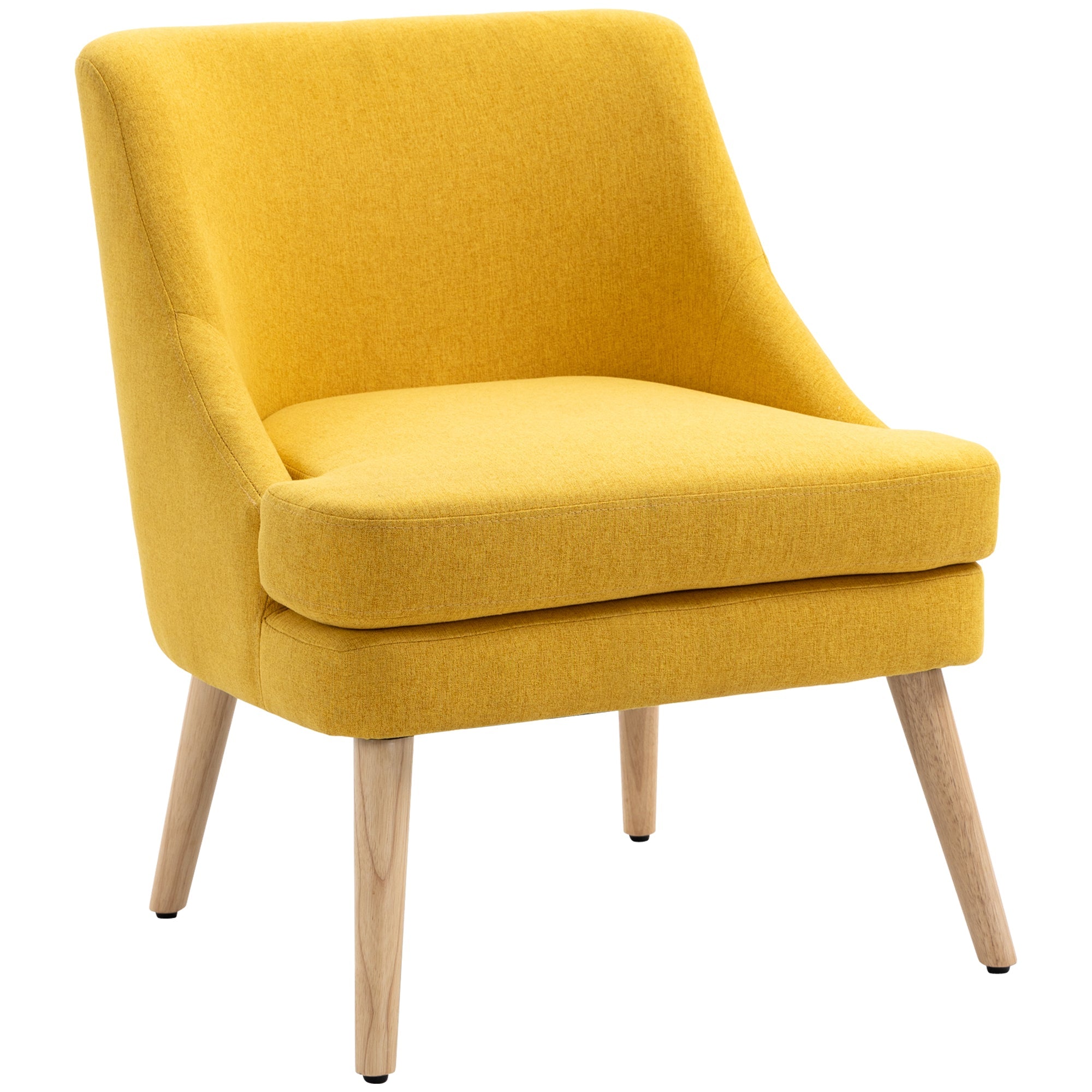 Dining Chair Upholstered with Armrests, Home & Office, Linen-Touch Wood Yellow