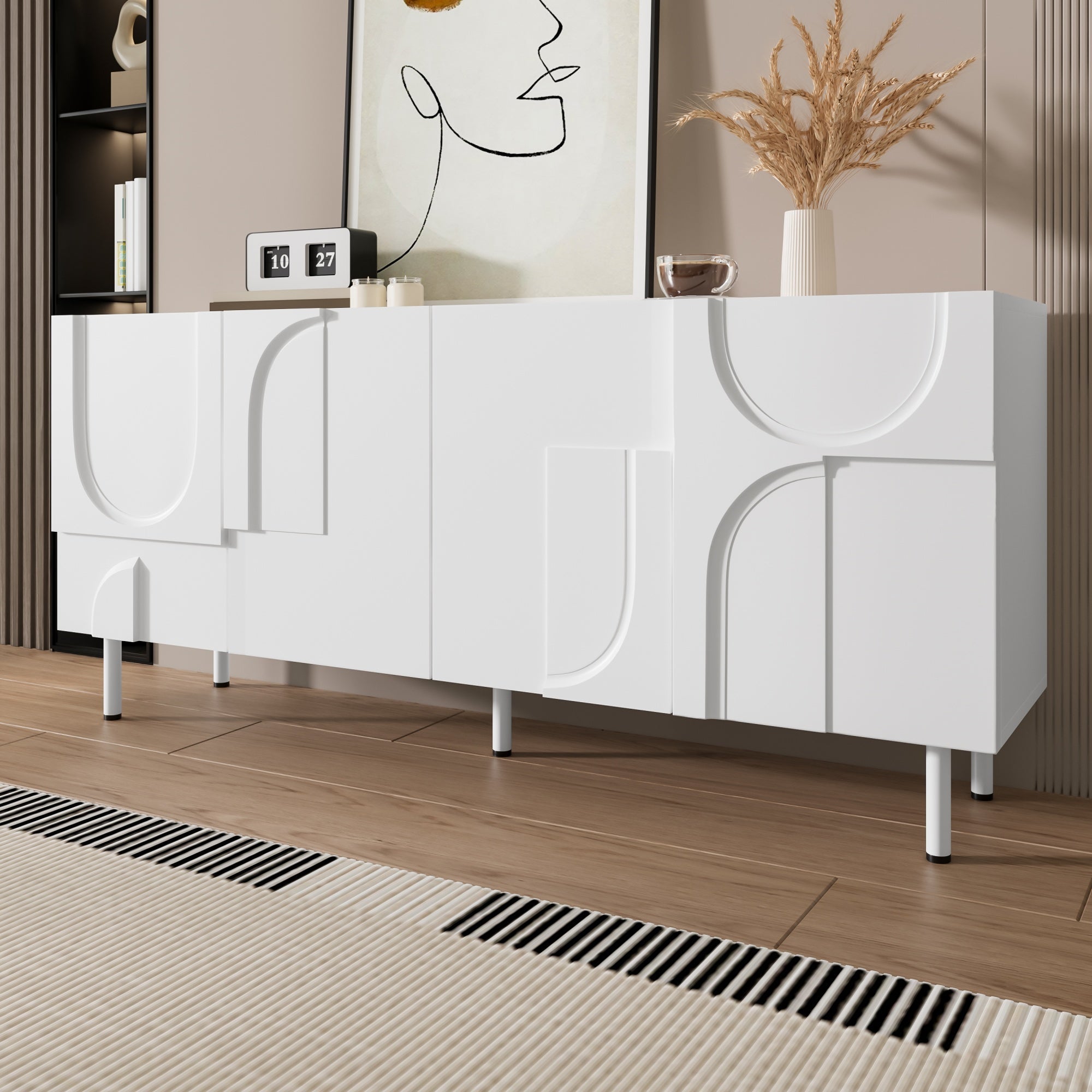 Geometric Sideboard with Irregular Curves Multi-Storage - White