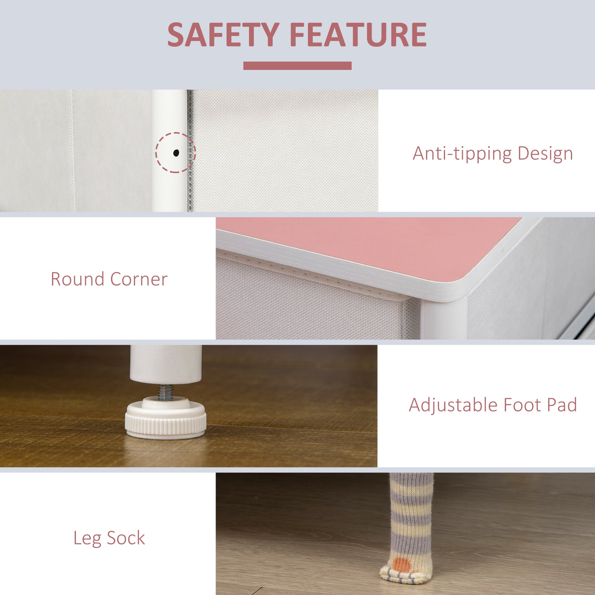 Chest of Drawers: 6 Fabric Drawers, Metal Frame, Wooden Top, Pink