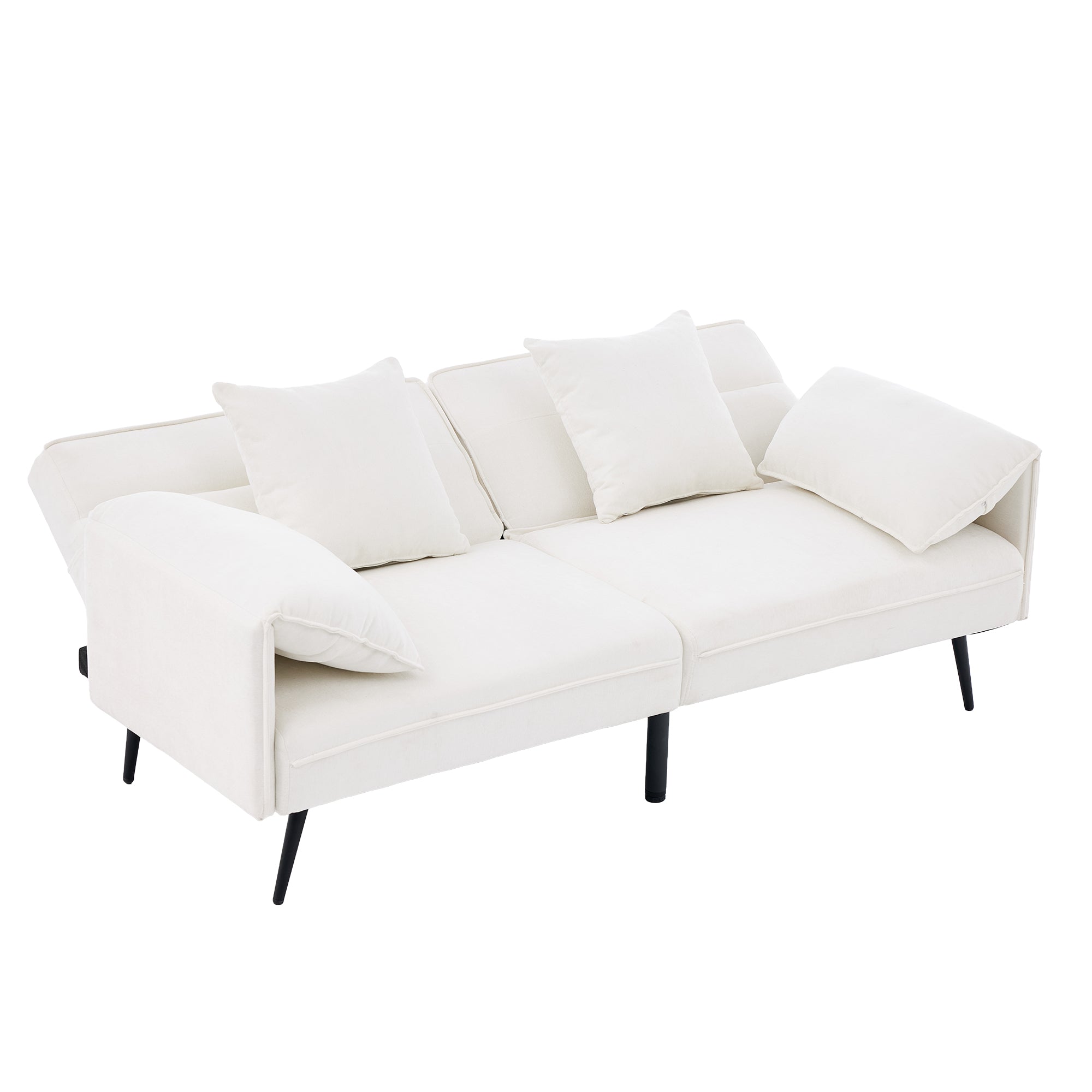 2-Seater Sleeper Sofa with 3-Position Adjustable Backrest, White