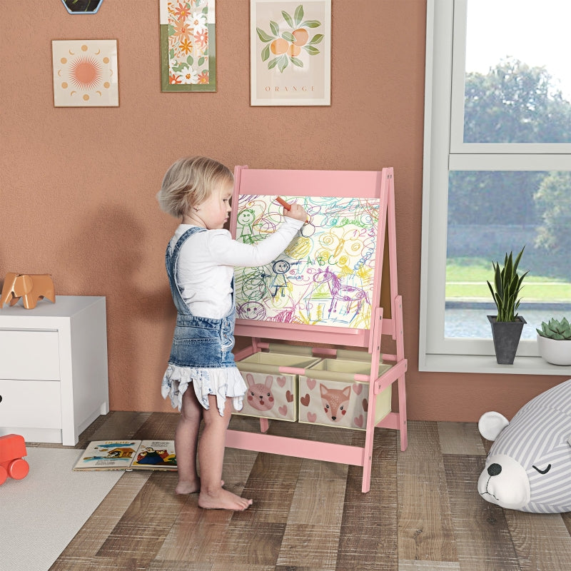 Children's Easel 3-in-1 Paper Roll Chalkboard Whiteboard Storage Baskets Pink