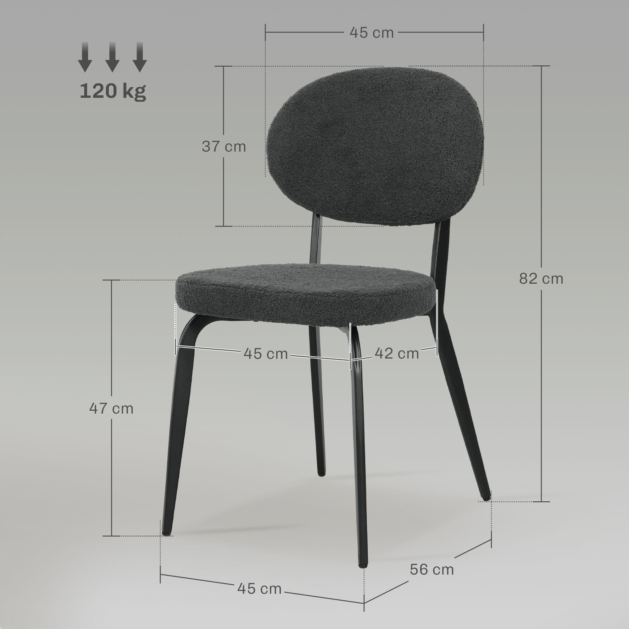 Set of Four Dining Chairs, Boucle Finish, Black