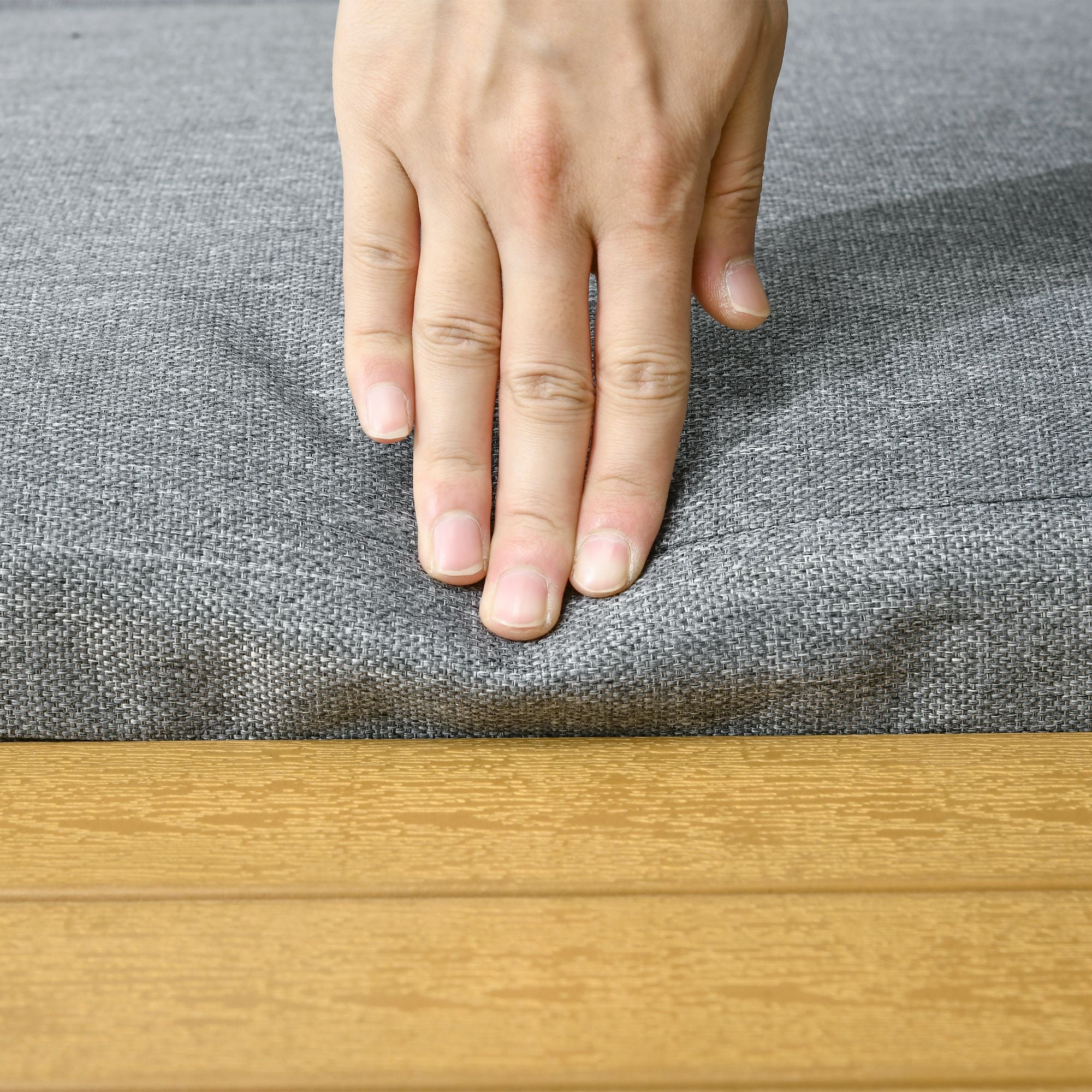 3 Pieces Patio Furniture Set Outdoor Sofa Conversation with Padded Cushions and Wood Grain Table, Dark Grey