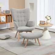 Wingback Chair with Footstool, Upholstered Relaxing Chair, Grey Corduroy