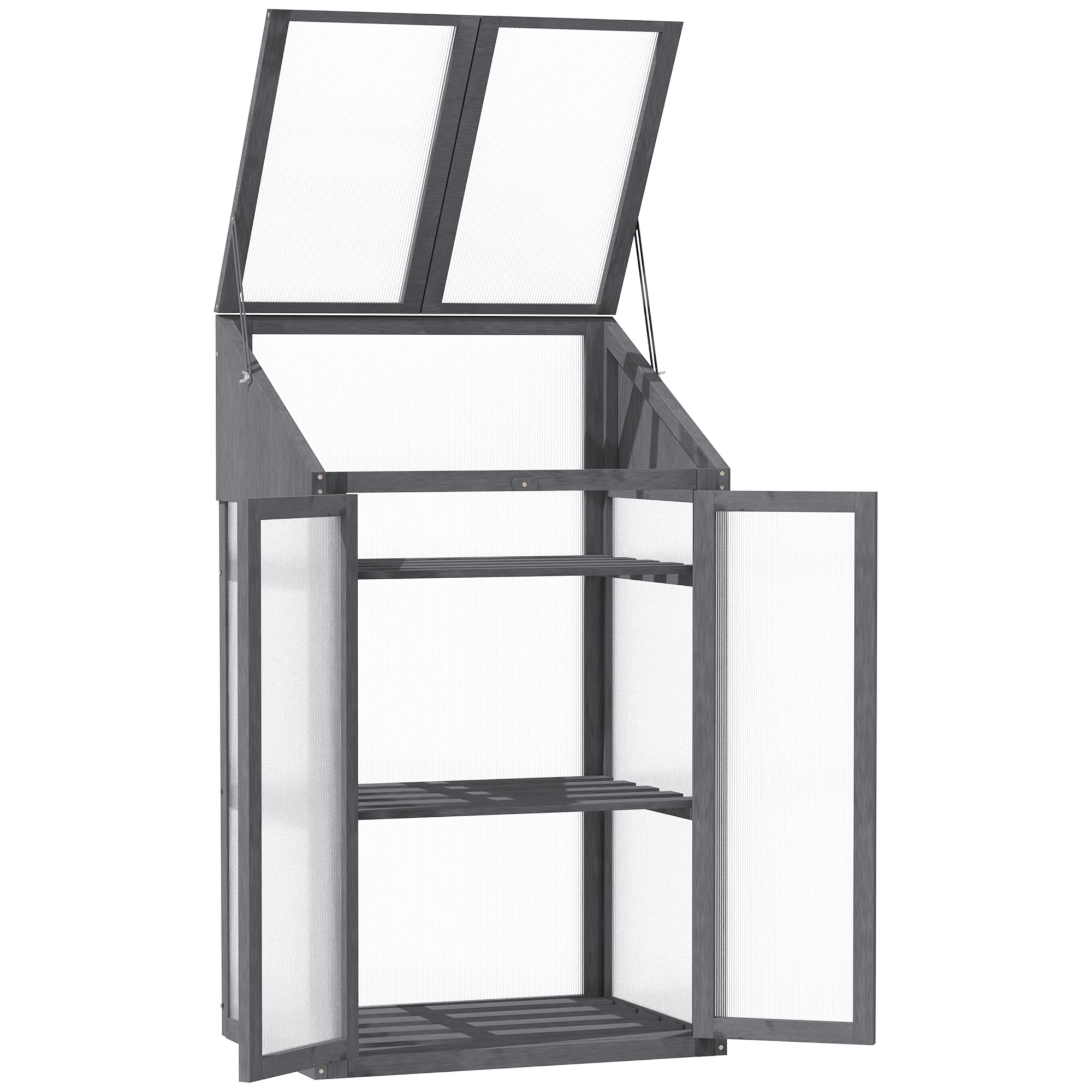 Cold Frame Mini Greenhouse 70x50x120cm Double Door 3 Shelves Wooden Grey