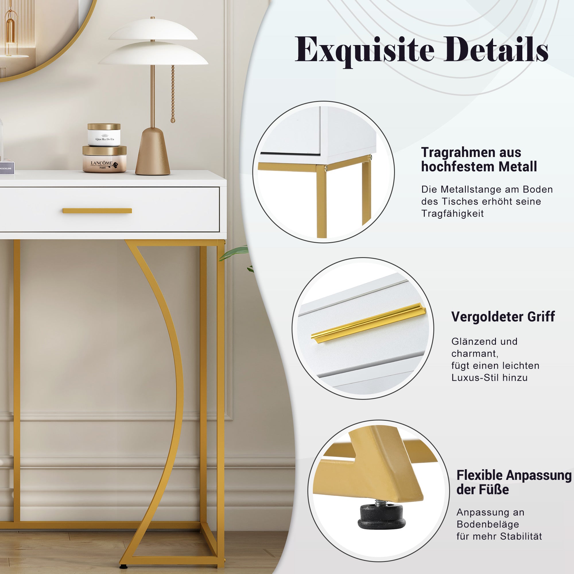 Console Table 2-Drawer Luxury Hallway Side Table 110x32x85 cm White/Gold