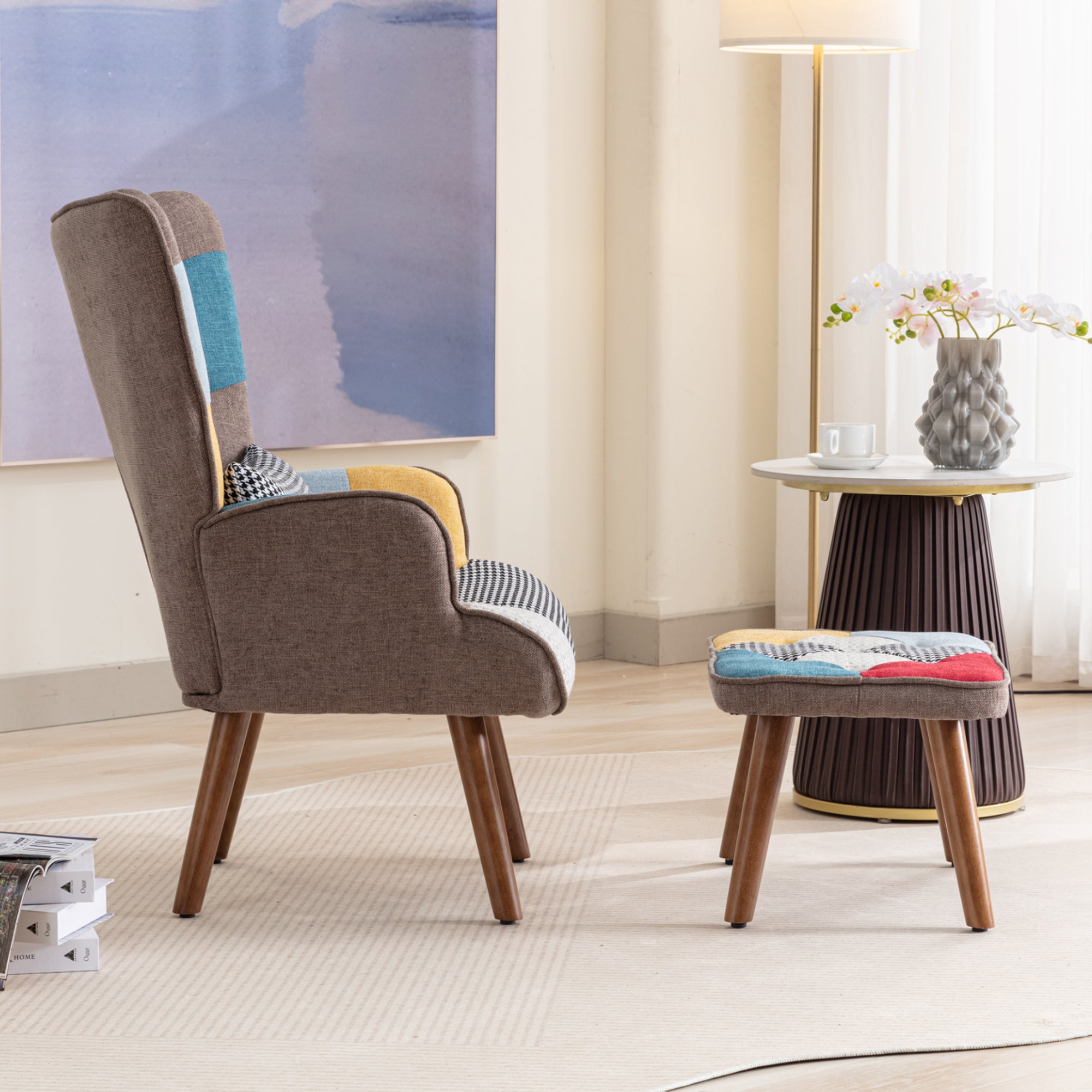 Leisure Chair with Footrest, Backrest, and Cushion, Color-matching