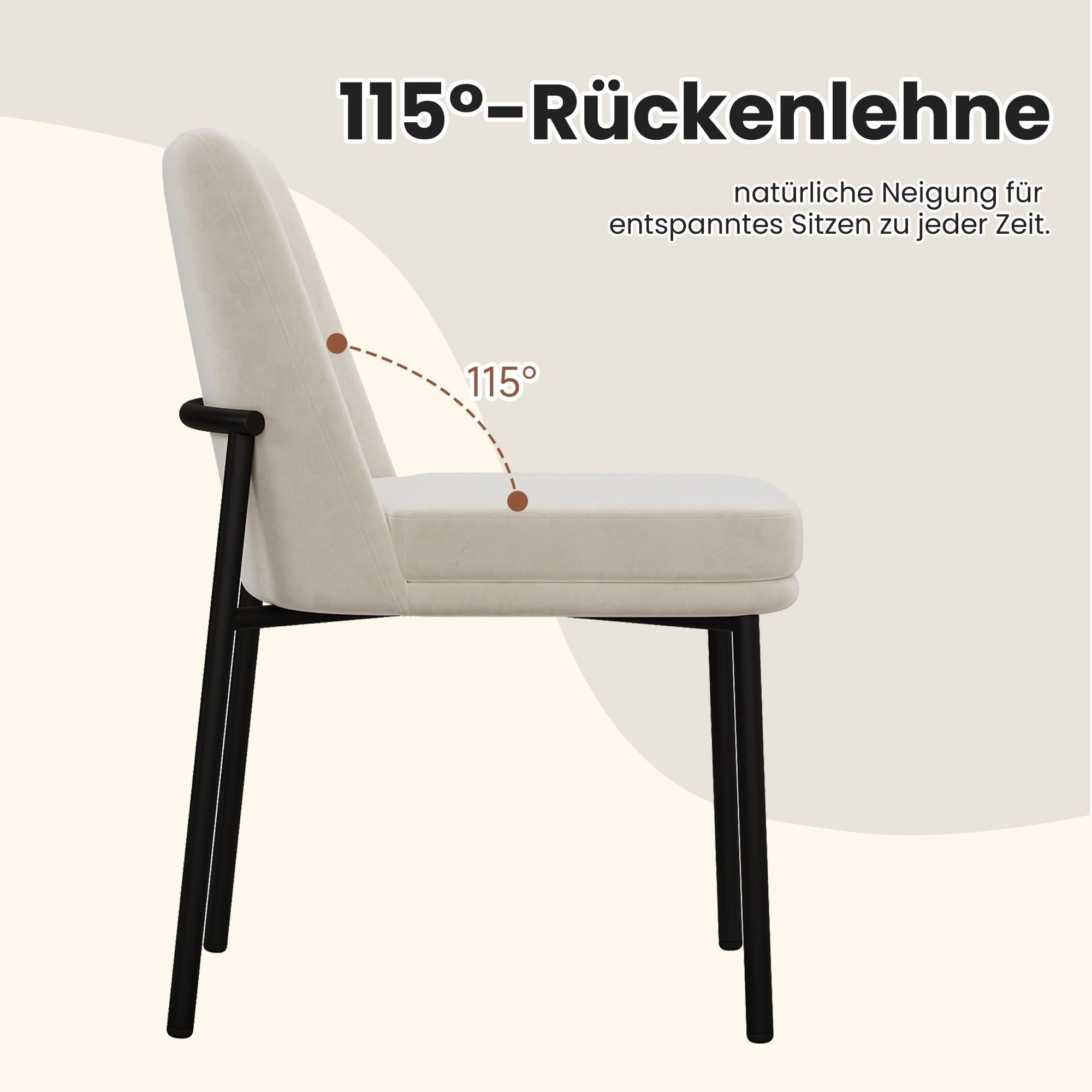 Dining Chairs Set of 6 Black Metal Legs Modern - Beige Velvet