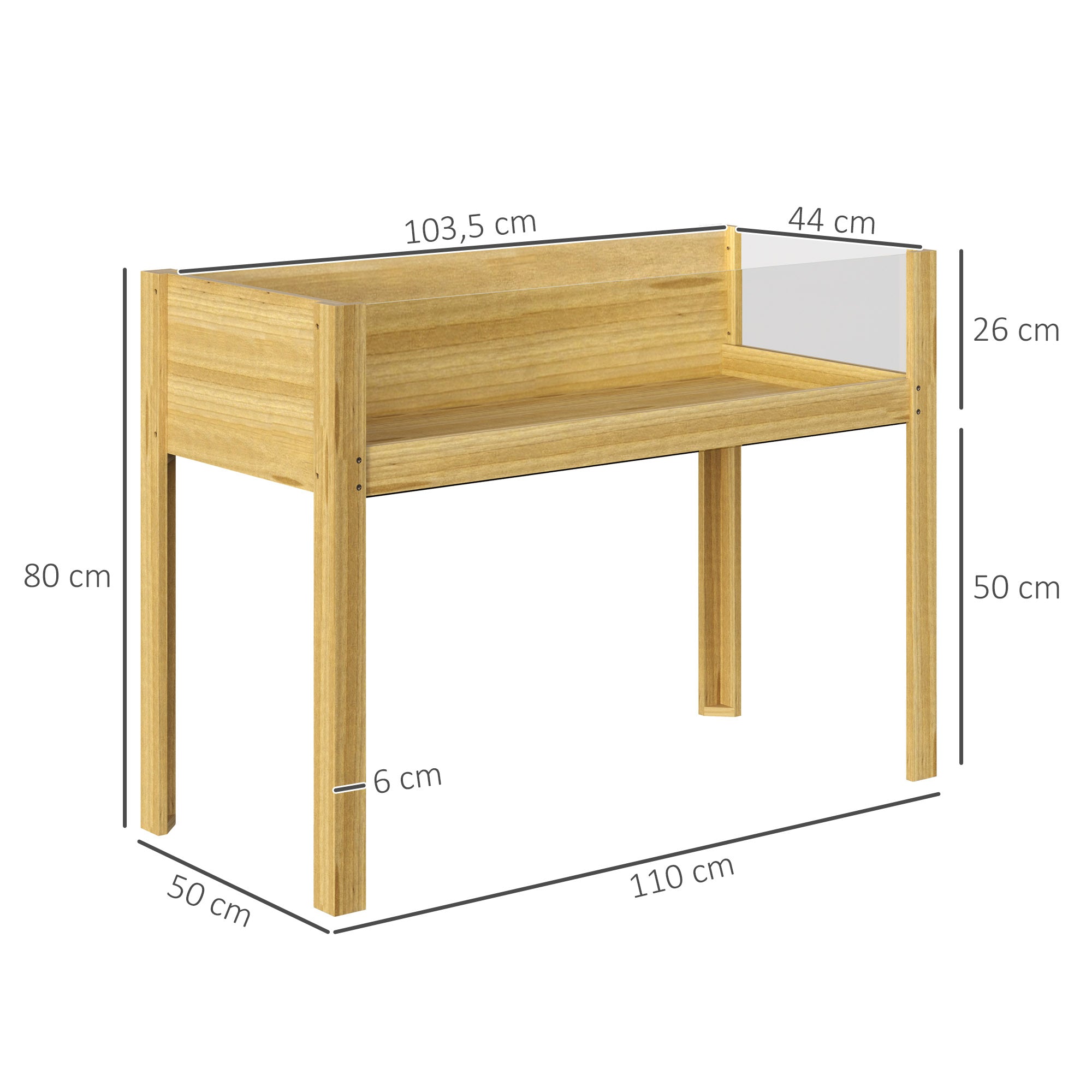 Raised Bed, Acrylic Panels Wood, Natural Wood