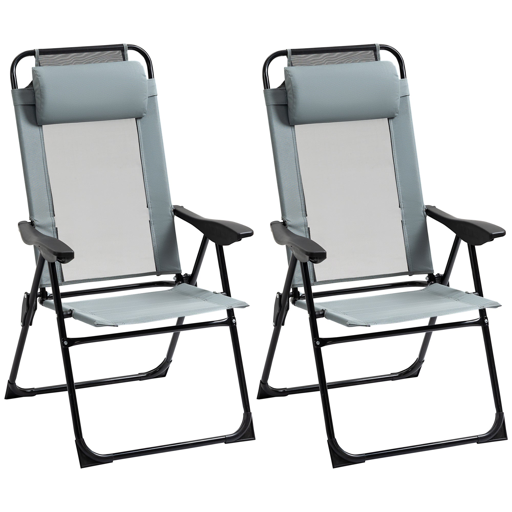 Set of 2 Portable Folding Recliner Adjustable Backrest, Grey