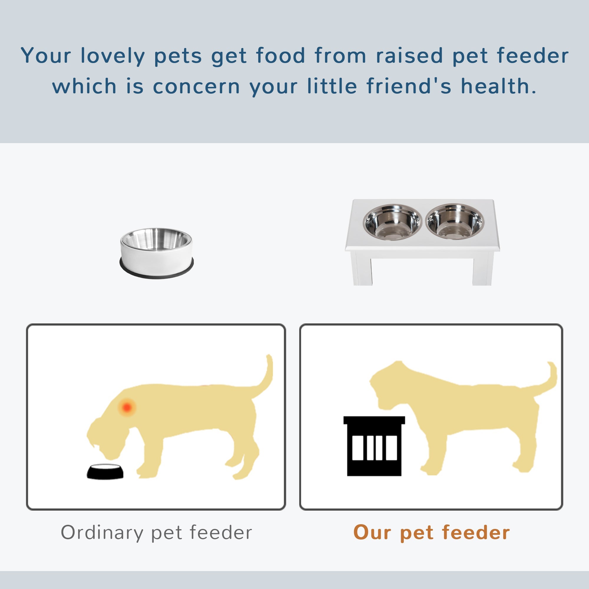 Raised Dog Bowl, Stainless Steel, MDF White