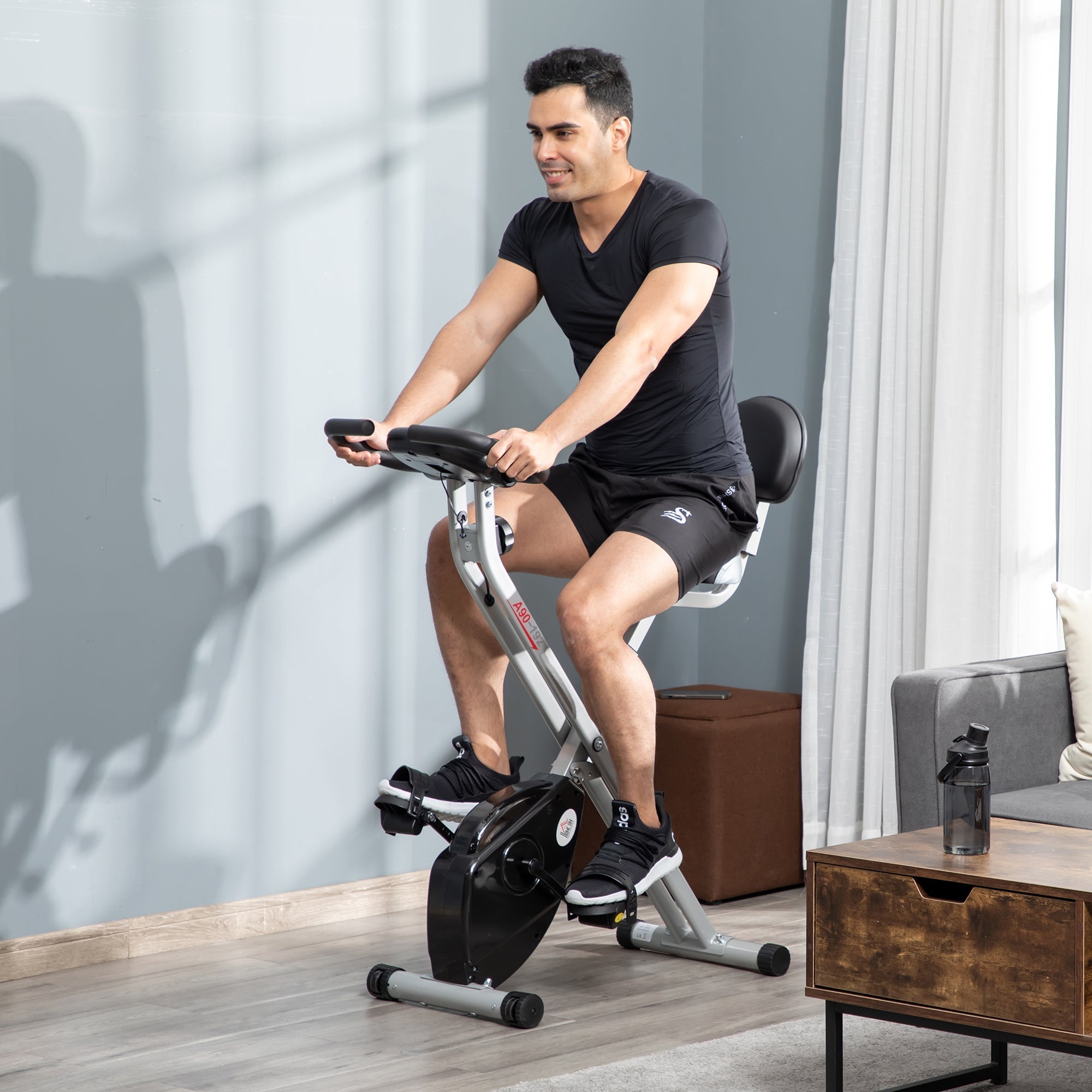 F-Bike Exercise Bike, 8-Level Magnetic Resistance, Height Adjustable, Steel, Black-Gray