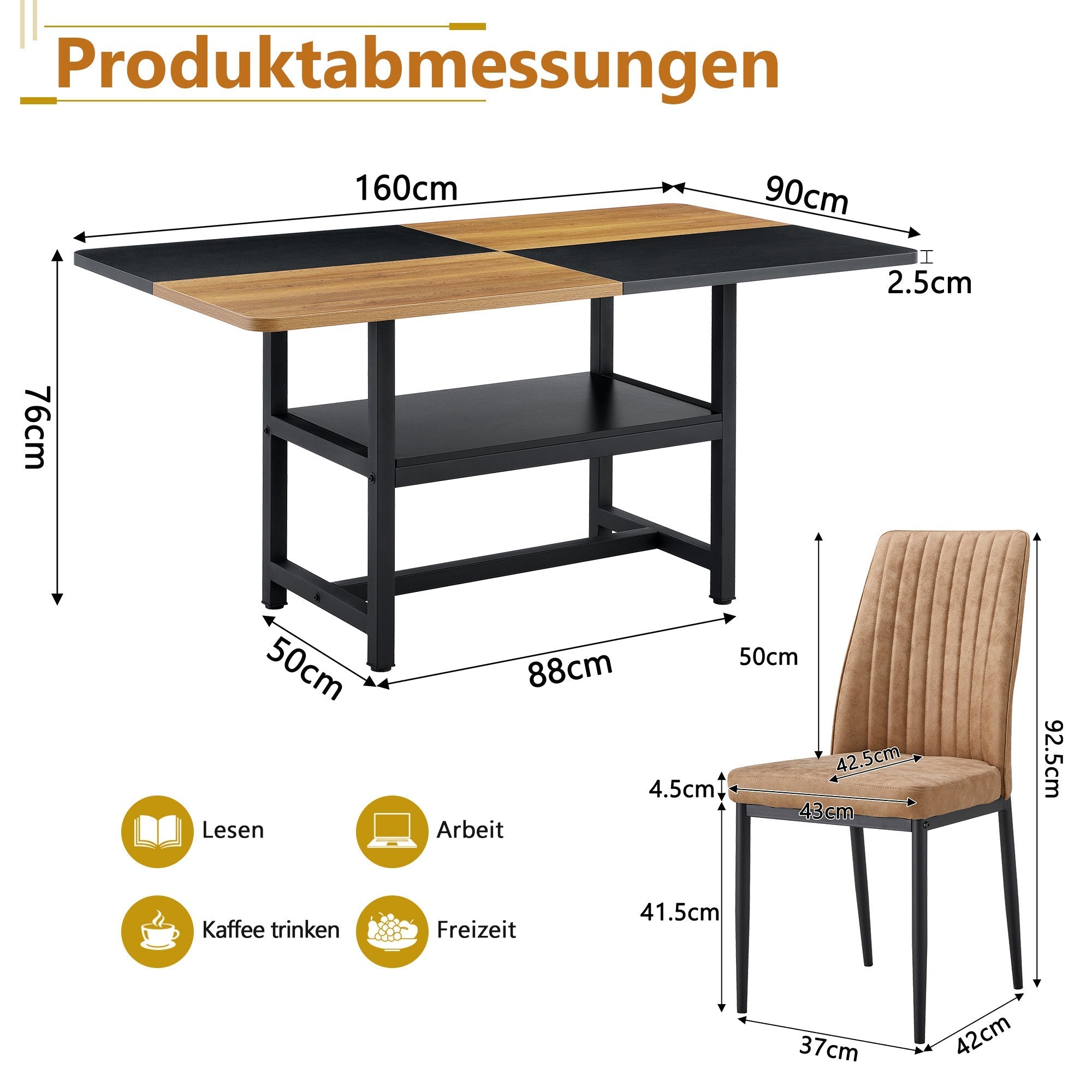 Dining Set Minimalist Glass Table Ø85cm 4 High-Tech Fabric Chairs - Brown