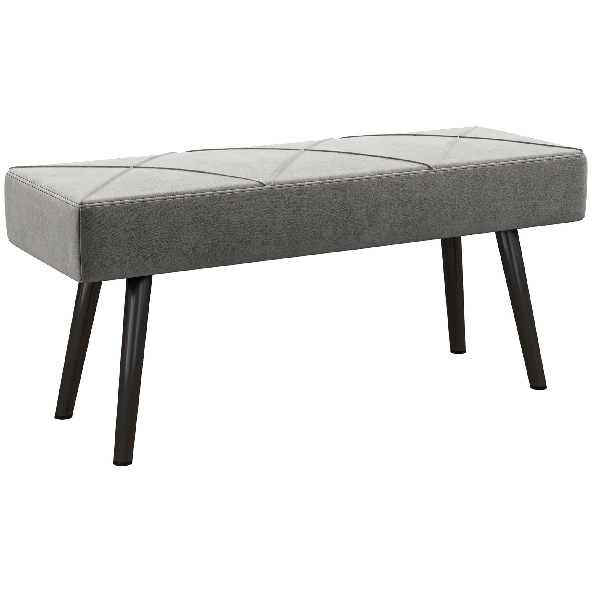 Polsterbank - Samt-Optik, X-Muster, 100x36x45 cm - Grau