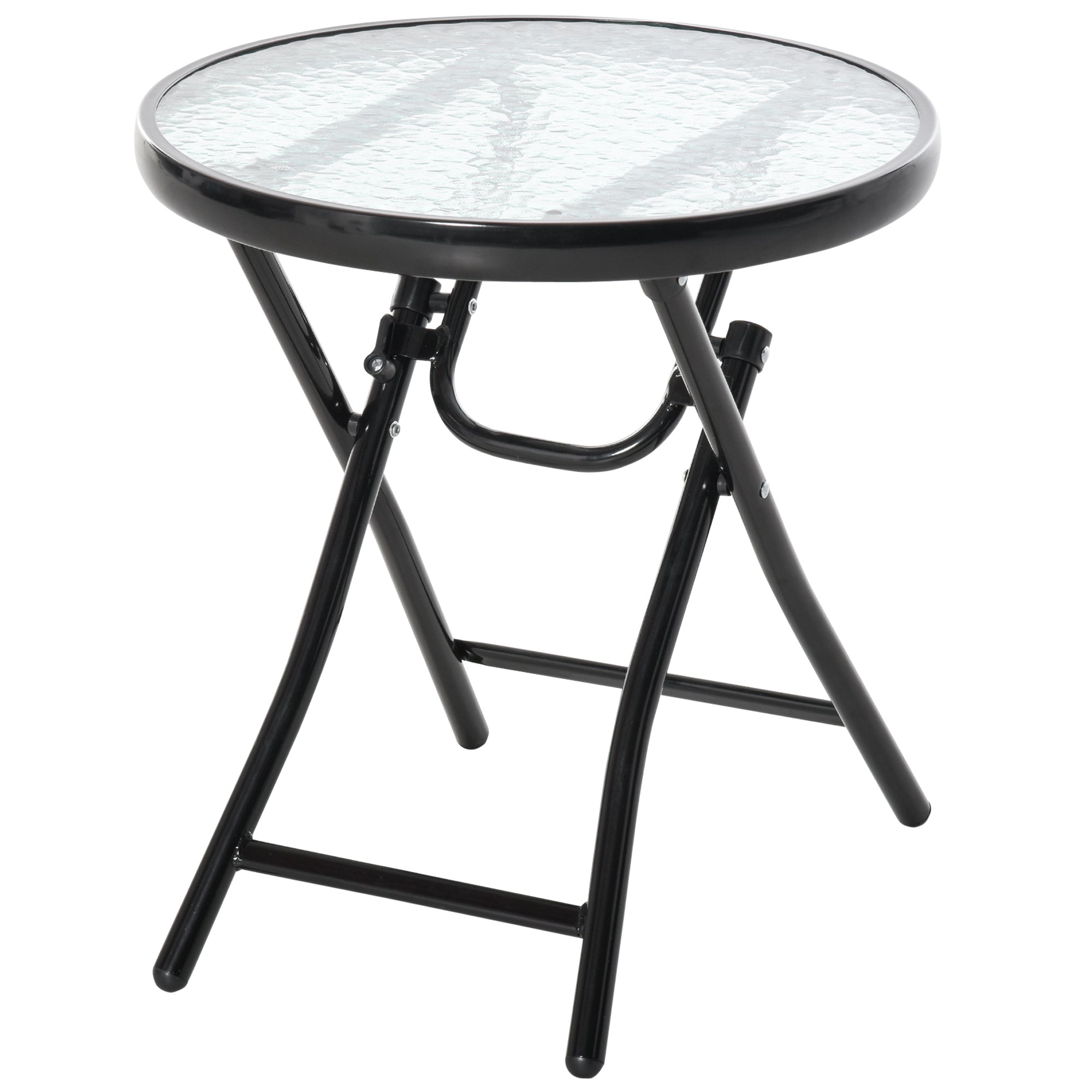Round Side Table Folding Garden Table Glass Top Ø45cm Metal, Black