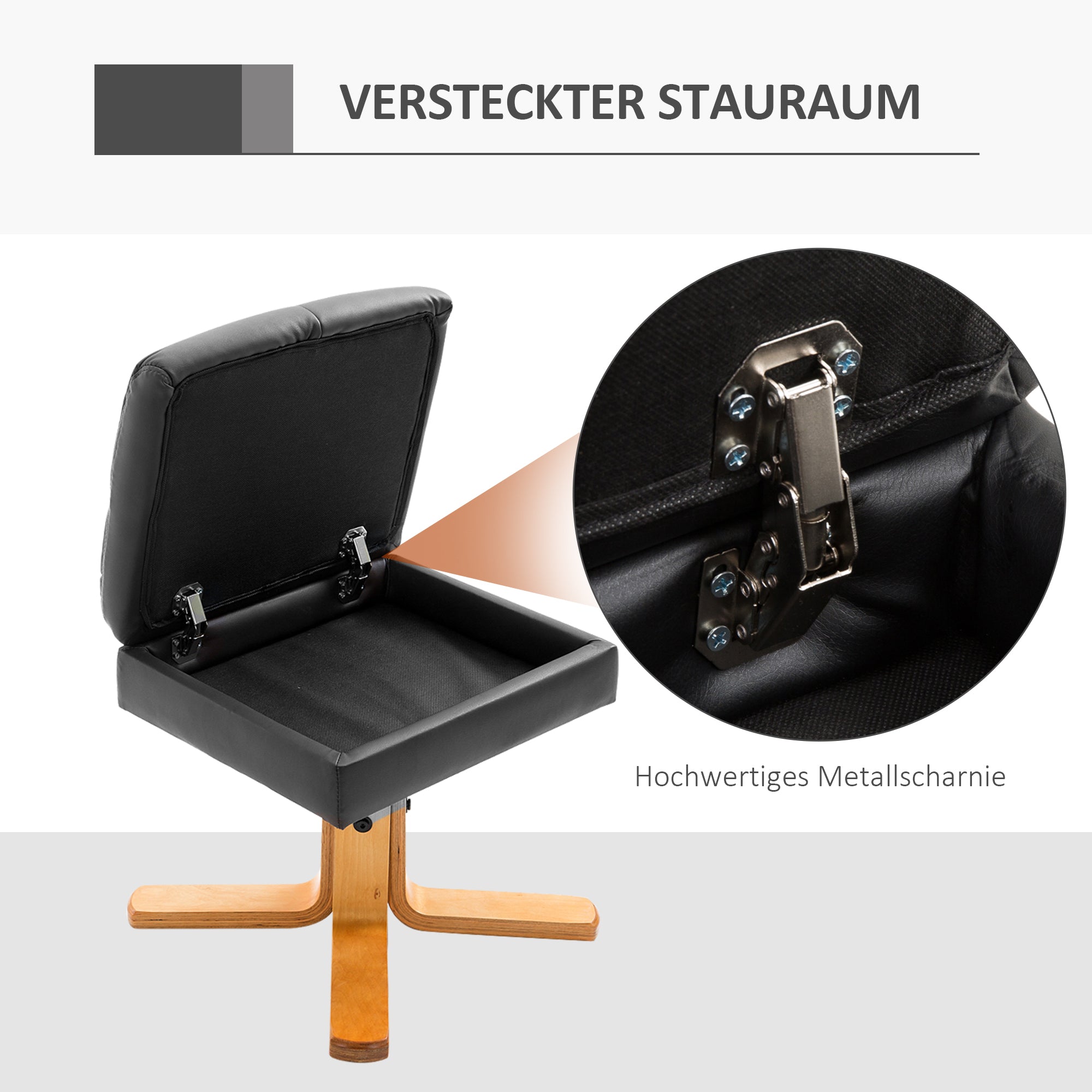 Reclining Armchair with Footstool, 360° Swivel TV Armchair, PU Leather Black