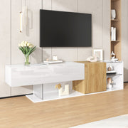 TV Cabinet, Modern High-Gloss with Glass Shelves, White Wood