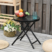 Round Side Table Folding Garden Table Glass Top Ø45cm Metal, Black