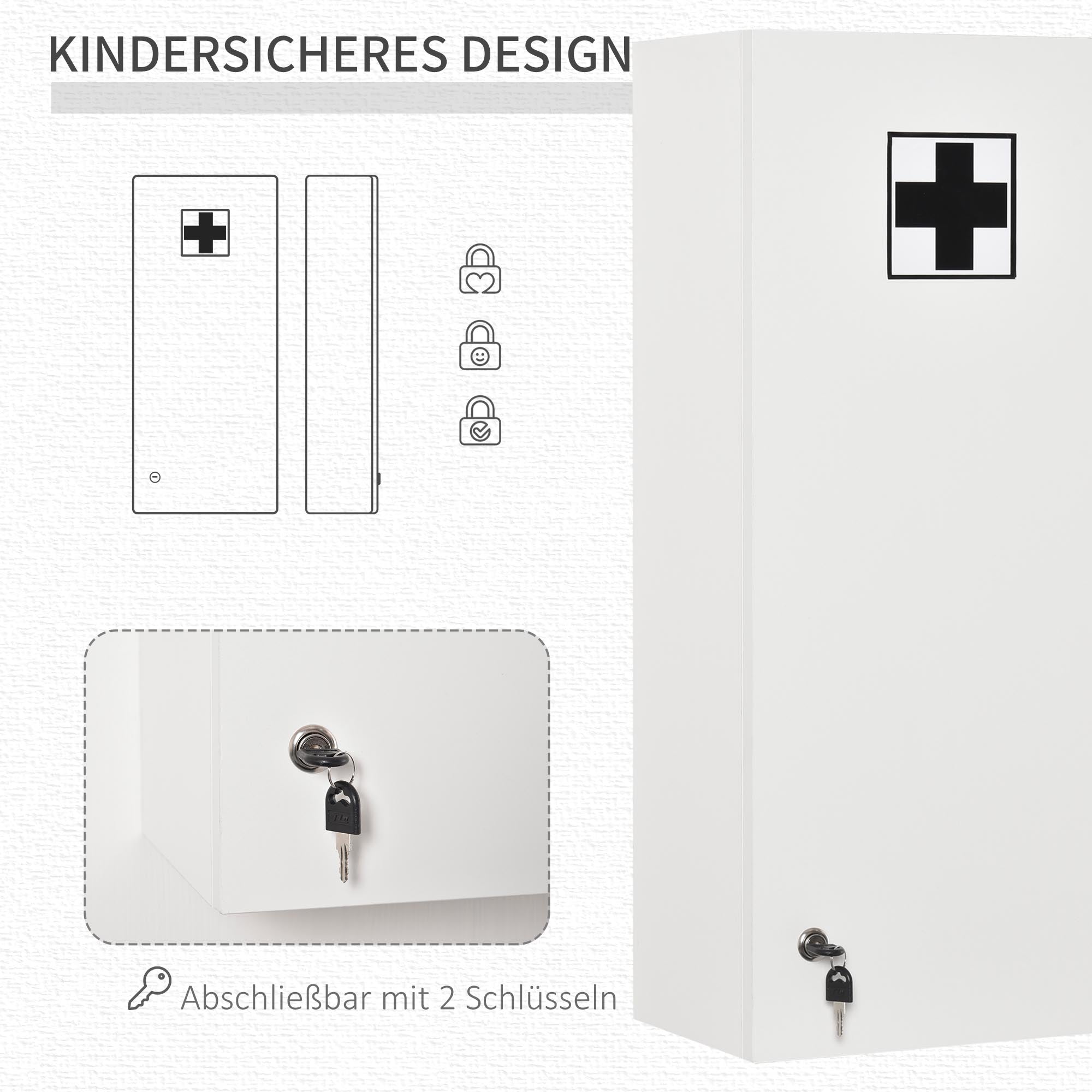 Kleankin Medicine Cabinet Wall Lockable Adjustable First Aid, Silver