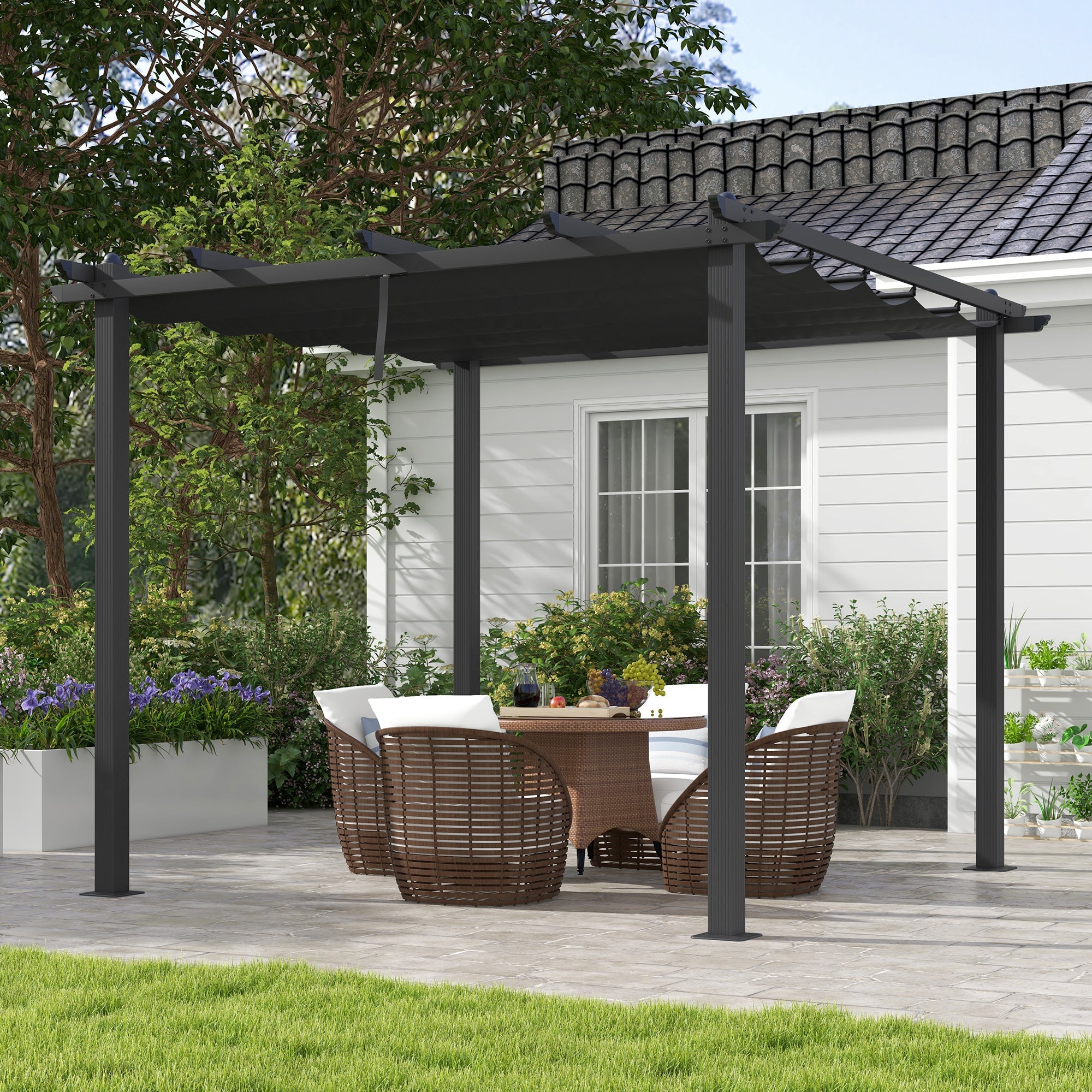 Pergola with Retractable Roof, 3x3m Aluminium, Dark Grey