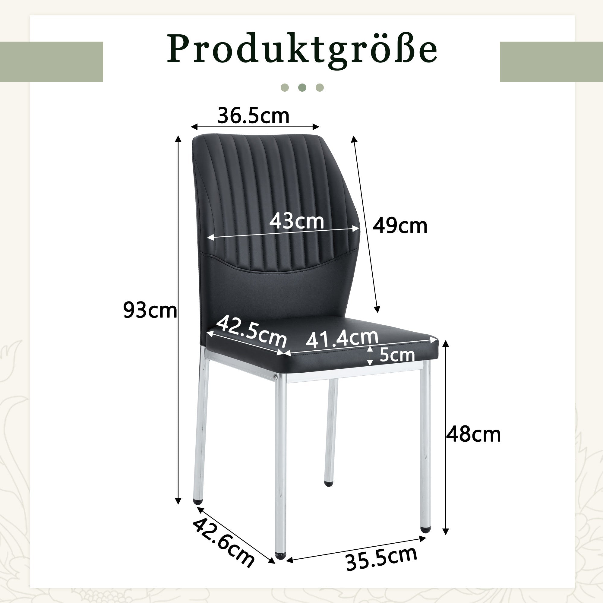 Set of 4 Stylish Dining Chairs with Vertical Embossing and Metal Legs, Black and Silver
