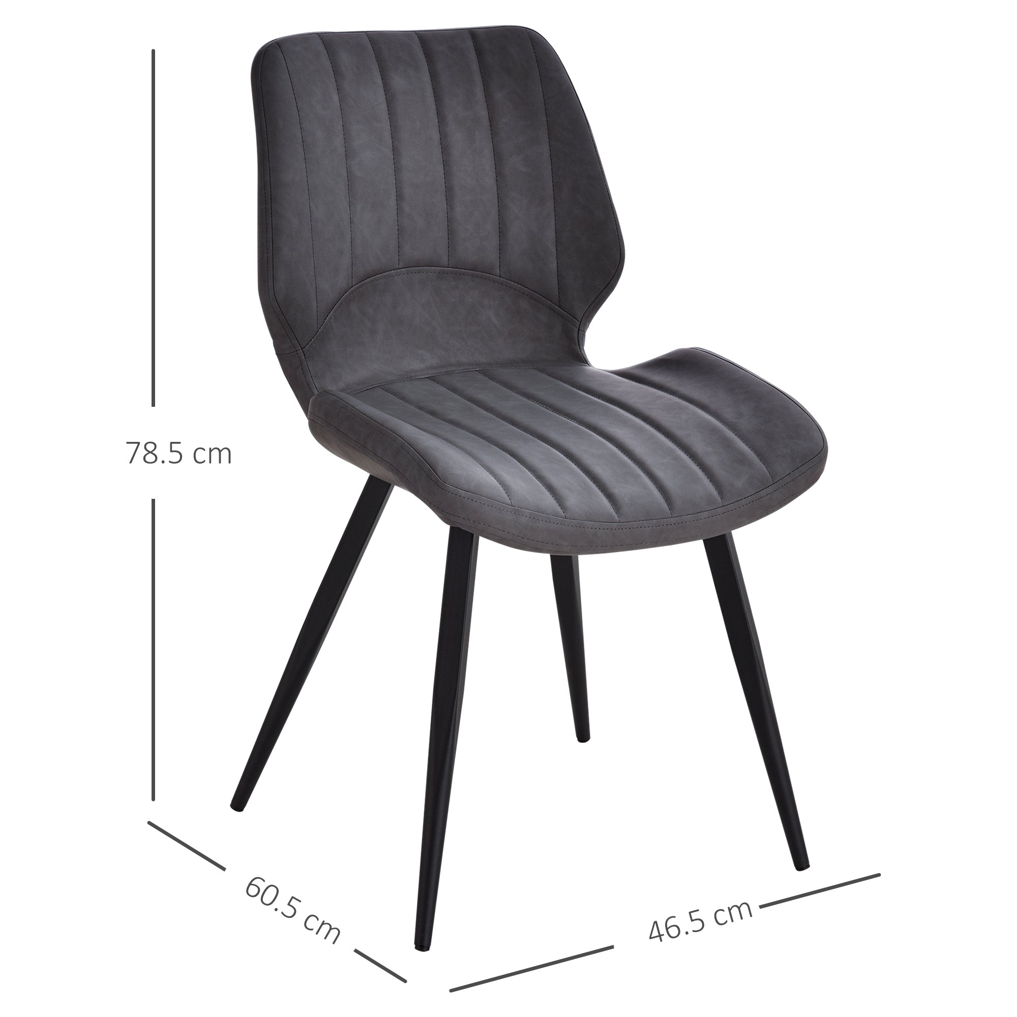 Dining Chairs Set of 2, Upholstered with Backs, Padded Seats and Steel Frame, PU Leather Grey