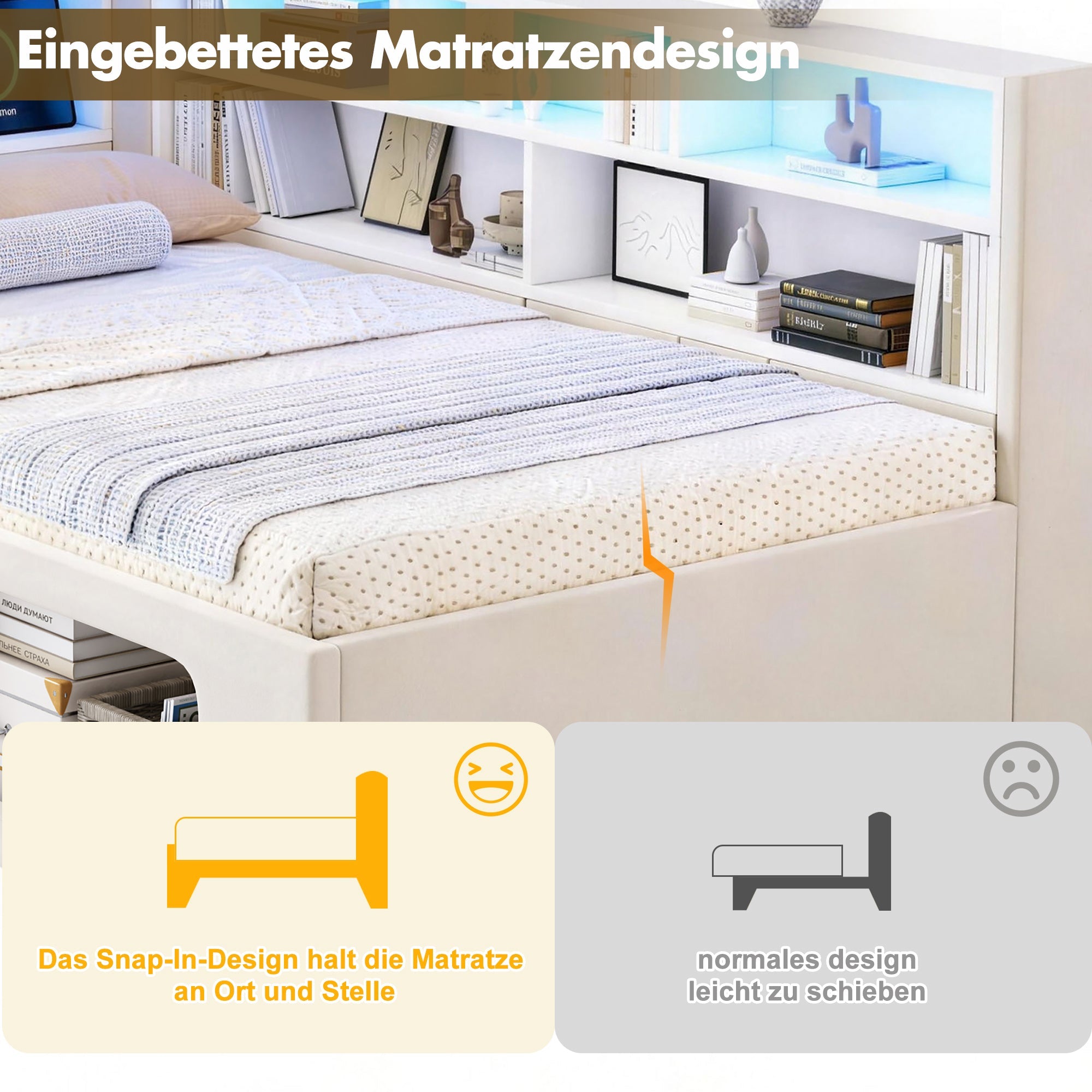 Daybed with Integrated Pet House, LED, USB and Storage, 90x200cm, Beige Velvet