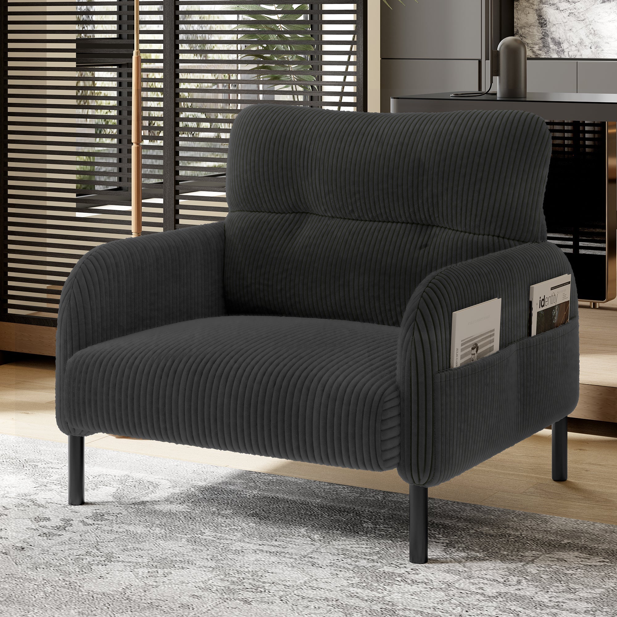 Sofa/Chair with Side Pockets, Comfortable Solid Structure, Velvet Fabric