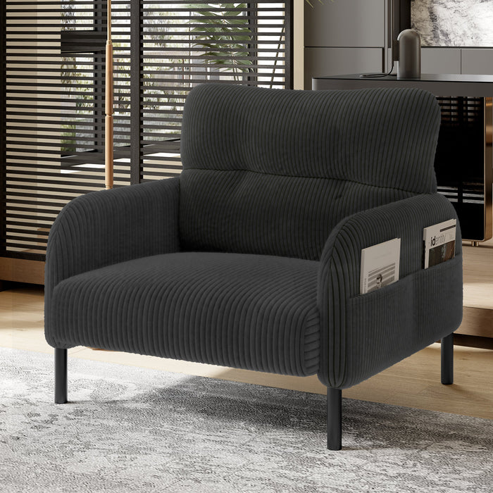 Sofa/Chair with Side Pockets, Comfortable Solid Structure, Velvet Fabric