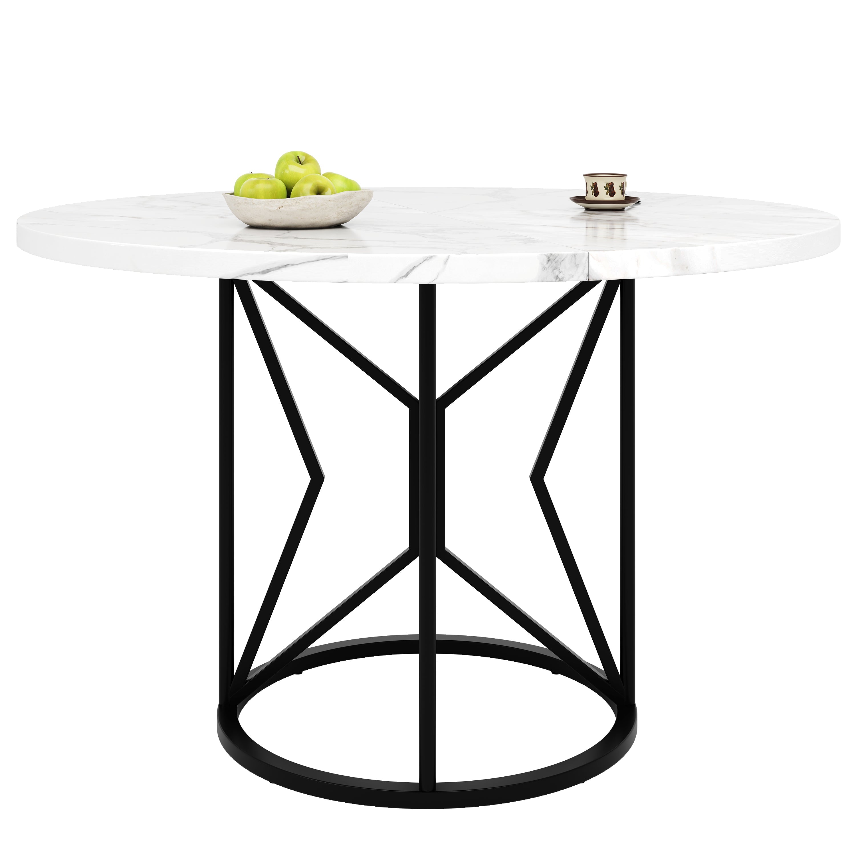 Dining Set 5-Piece Round 100cm White MDF Top - Grey Velvet Chairs
