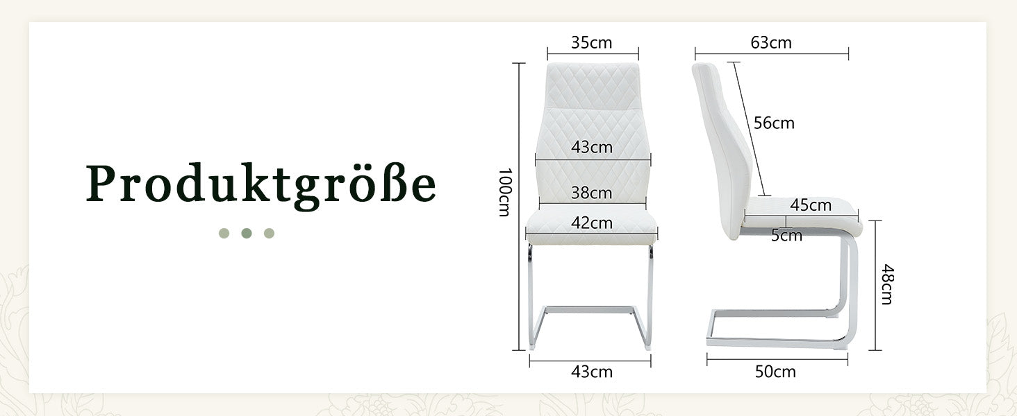 Dining Chair Set of 2 with High Backrest and Padded Seat, White PU Leather and Silver Metal
