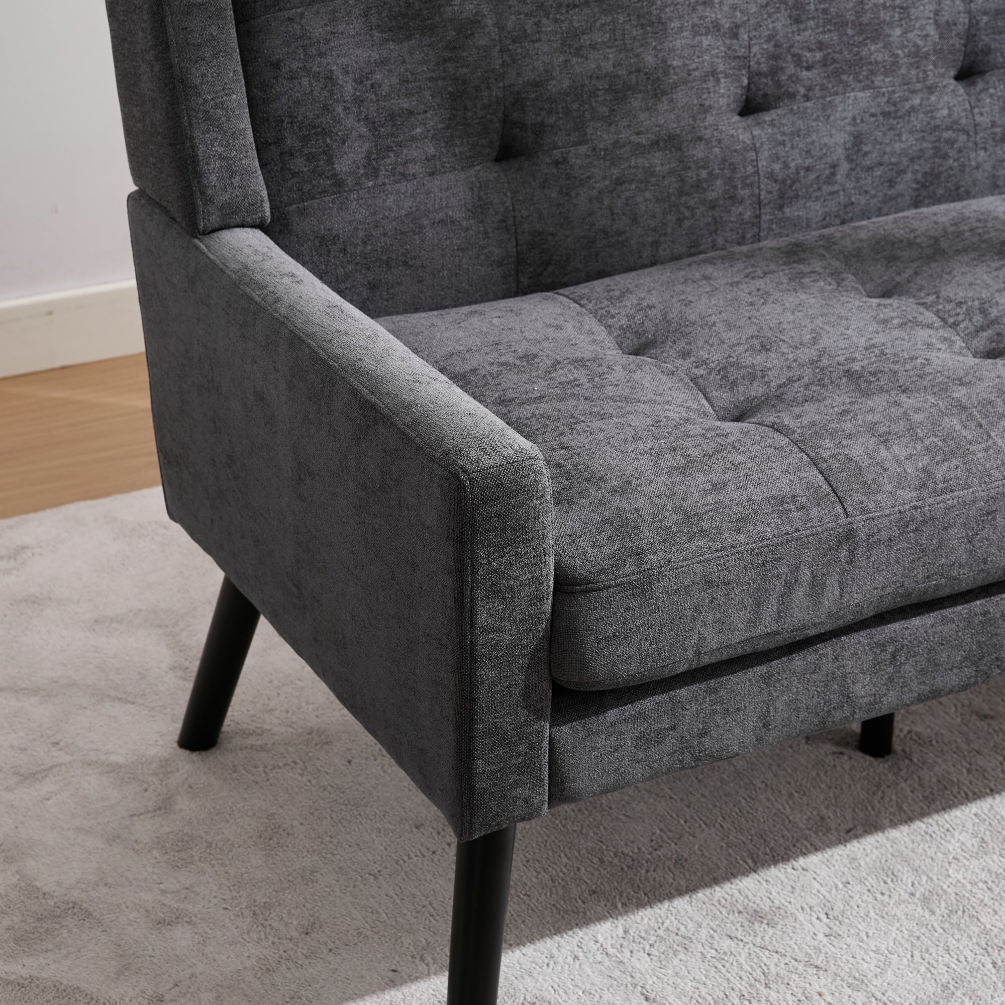 2-Seater Linen Bench with Solid Wood Legs and Button-Tufted Cushion, Natural Linen