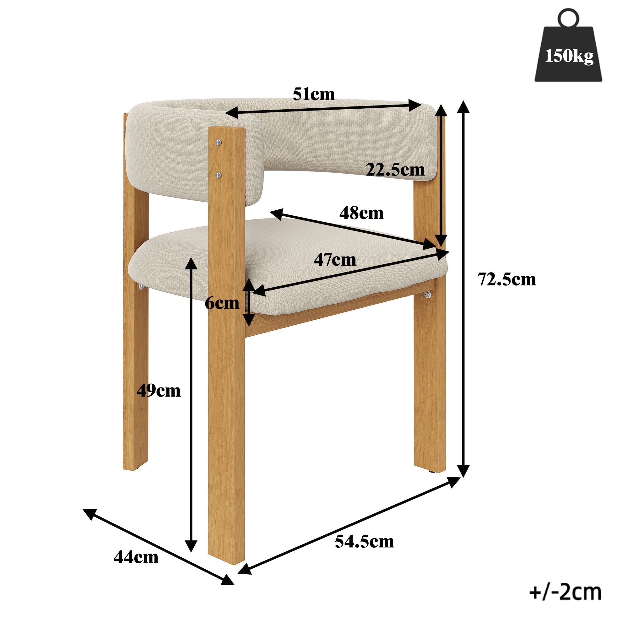 Ergonomic Dining Chairs Set of 2 with Thick Padding and Iron Legs, Wood Look