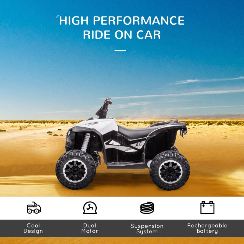 12V Ride-On Quad Bike with Music, Horn, White