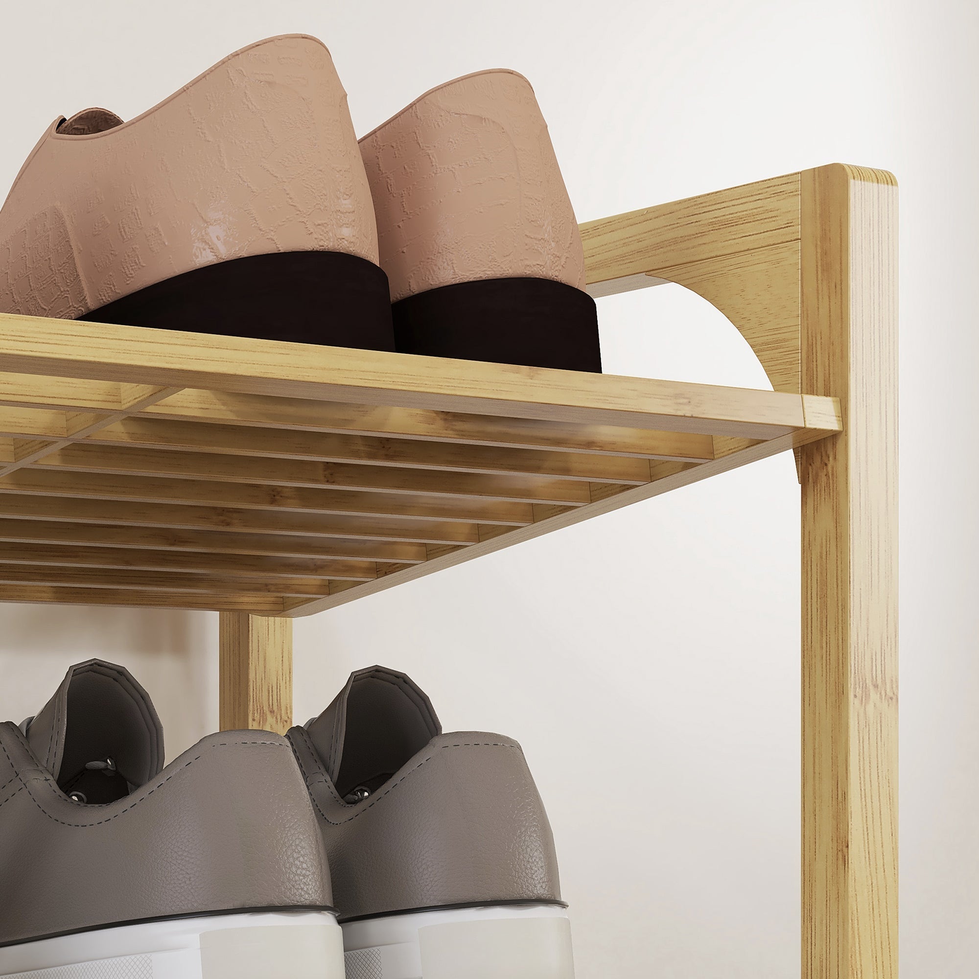 Schuhregal, 4 Ebenen, 12 Paar, Bambus Natur