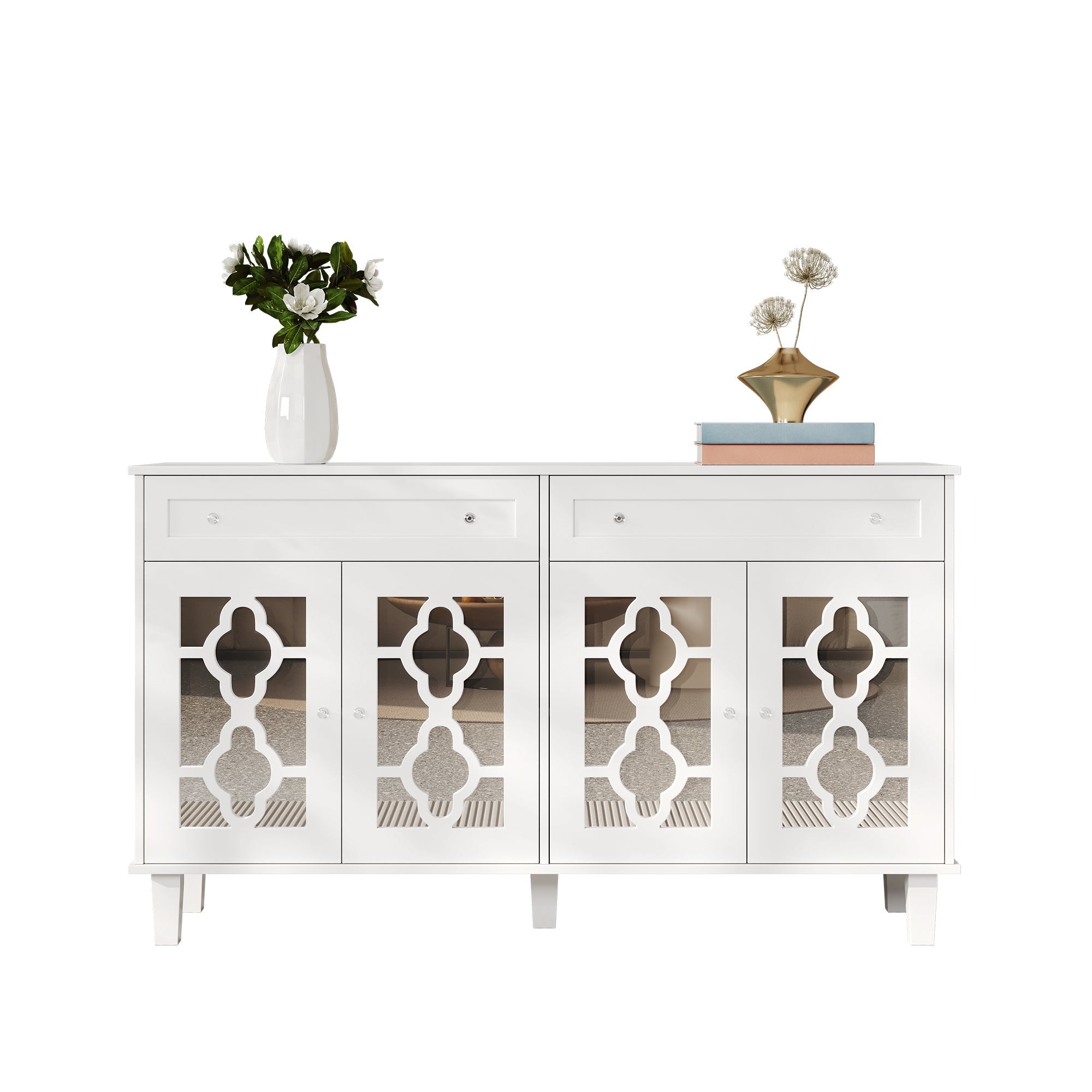 Sideboard Mirrored Doors Drawers Adjustable Shelves, Crystal Handles