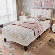 Upholstered Bed, Children's 3ft Single Biscuit Velvet Backrest, Beige+Pink
