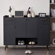 Shoe Cabinet, Shoe Rack with 2 Drawers and 4 Doors, Metal Feet, Black