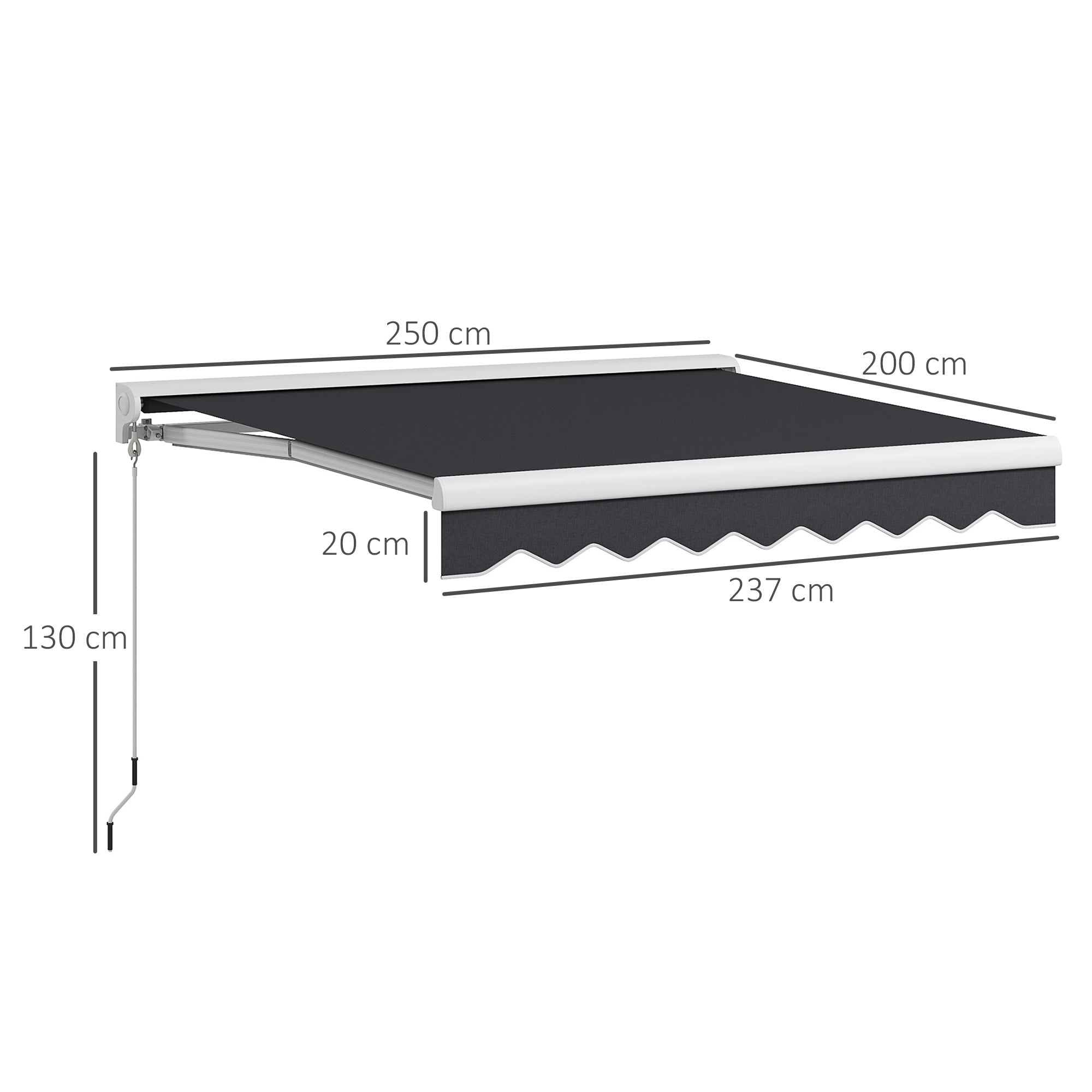 Folding Arm Awning Electric 2.5x2m Hand Crank Remote Control Aluminium Grey