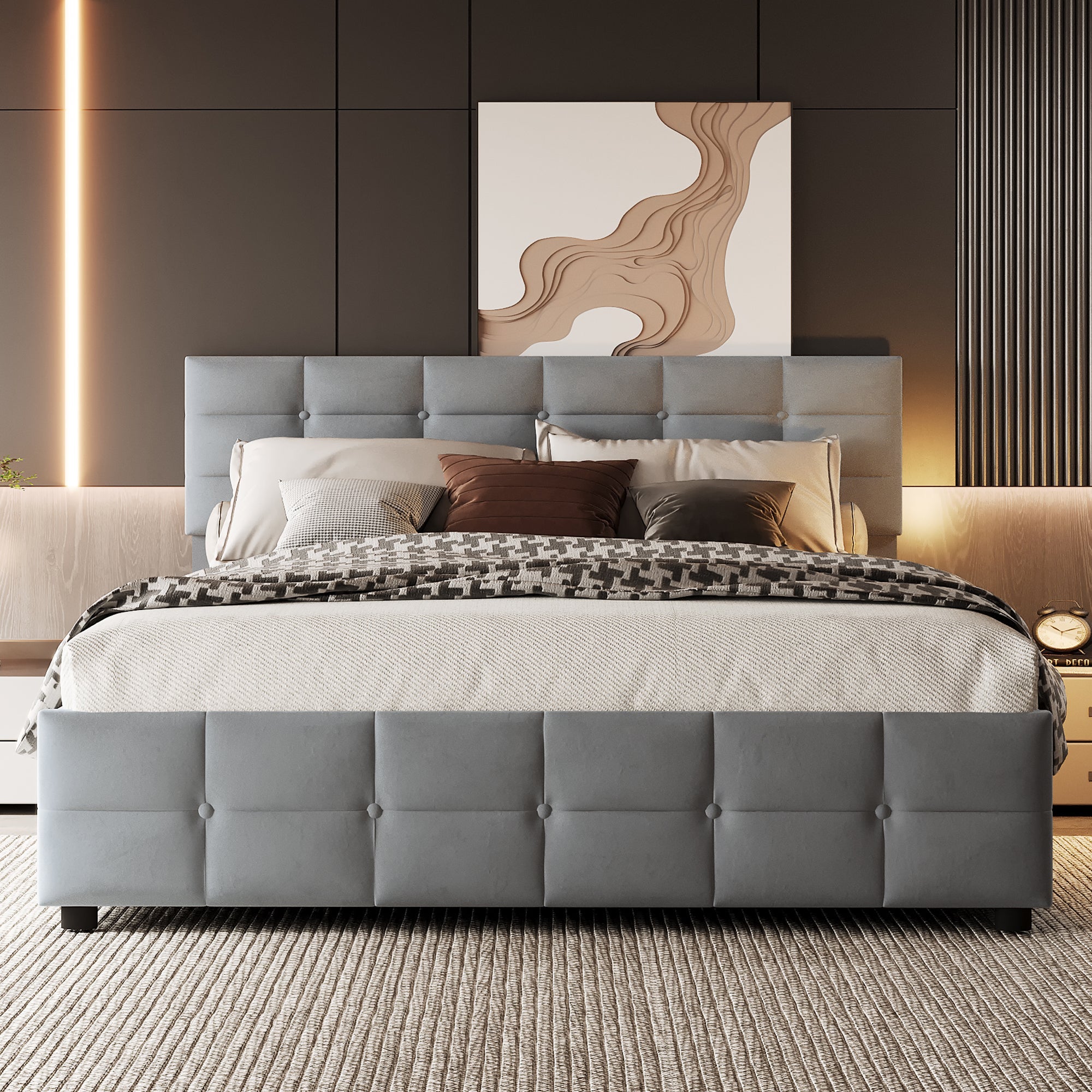 Upholstered Bed, 180*200cm Hydraulic Single with Slatted Frame, Dutch Velvet Grey